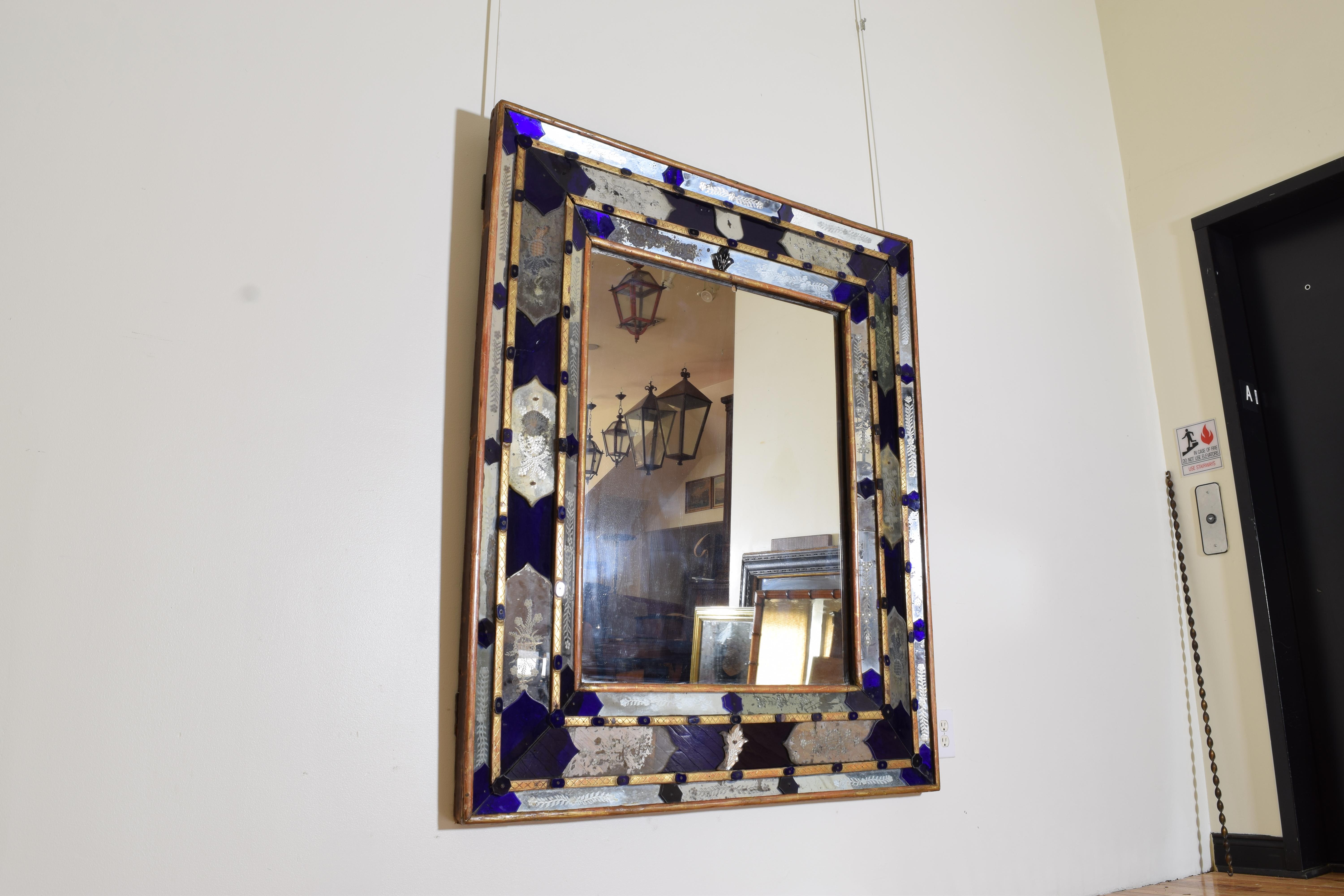 Italian Impressive Cobalt, Etched and Beveled Venetian Mirror, 19th Century In Good Condition In Atlanta, GA