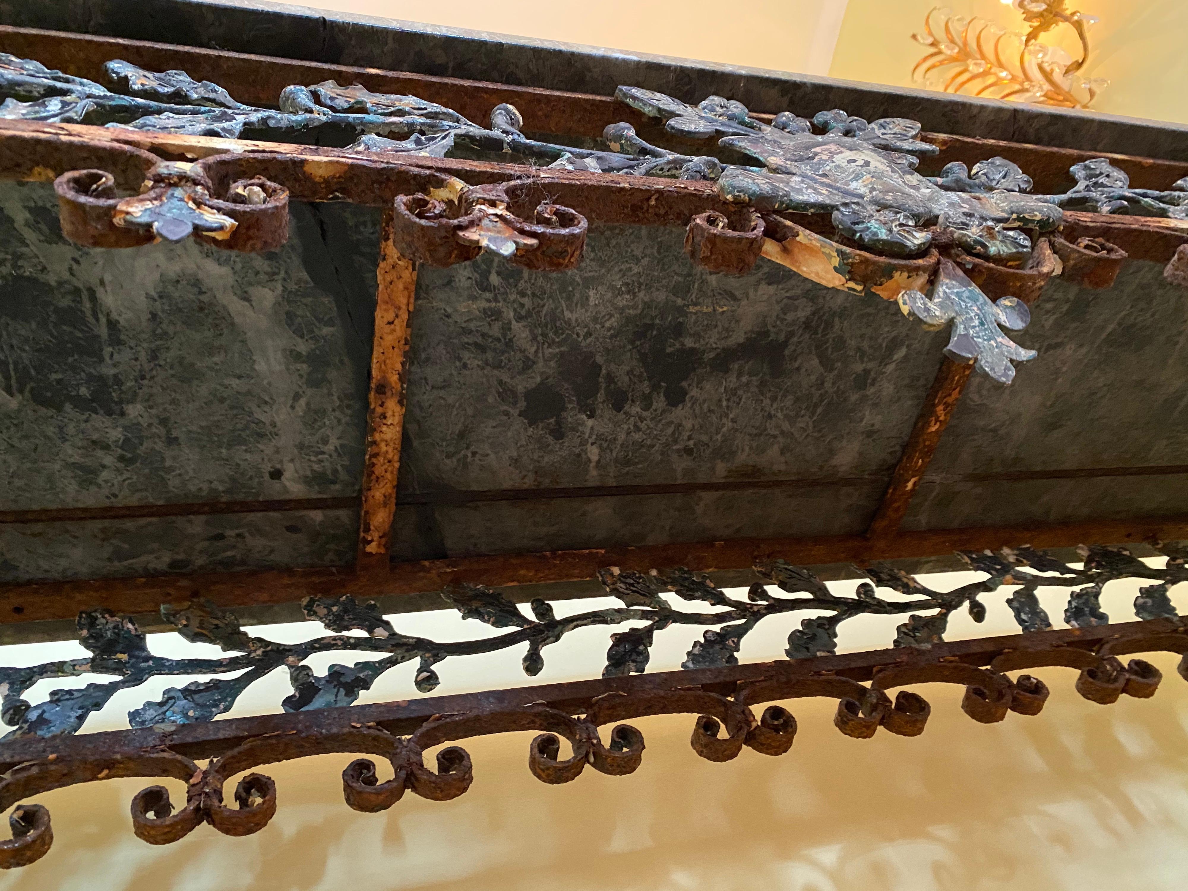 19th C. Italian Iron Console with Oak Leaf Frieze and Marble Top For Sale 8