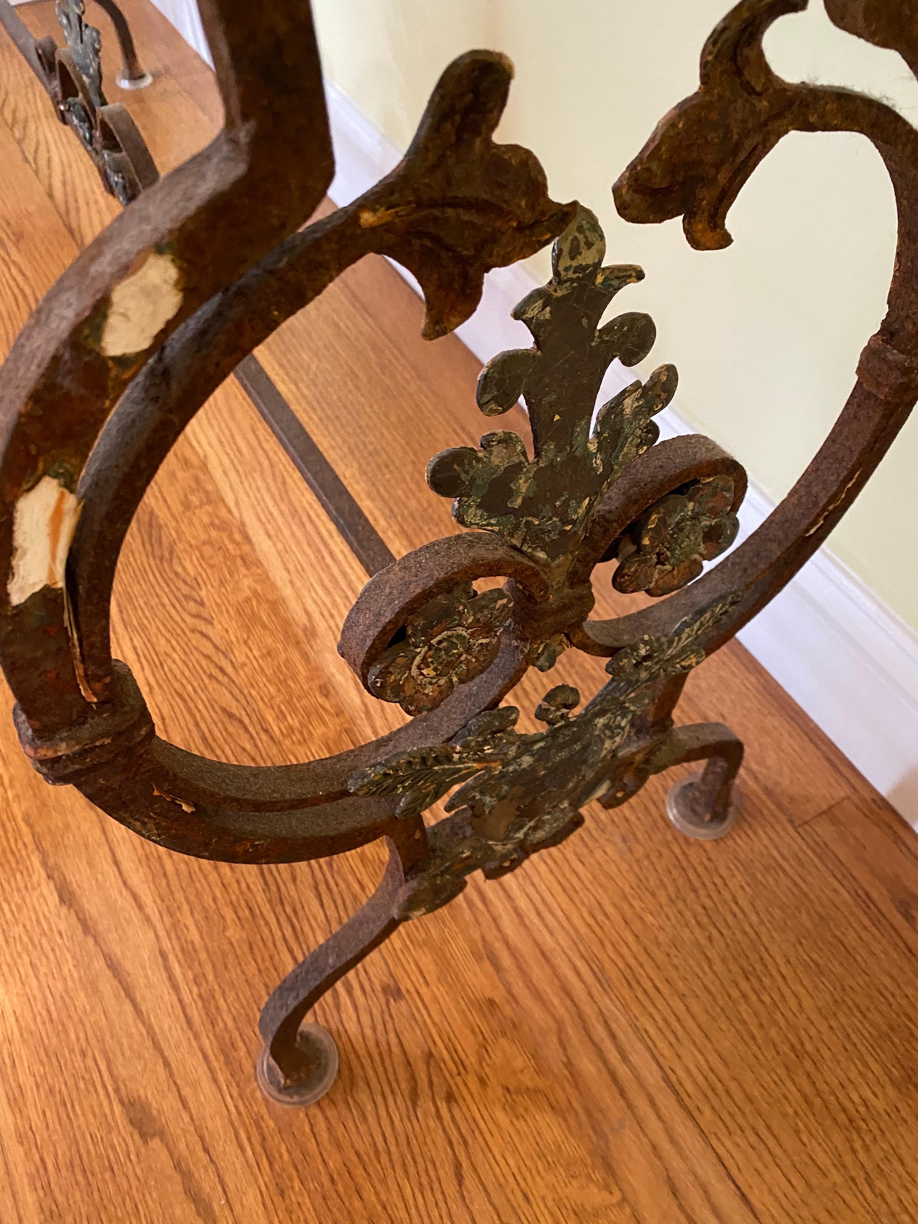 19th C. Italian Iron Console with Oak Leaf Frieze and Marble Top For Sale 9