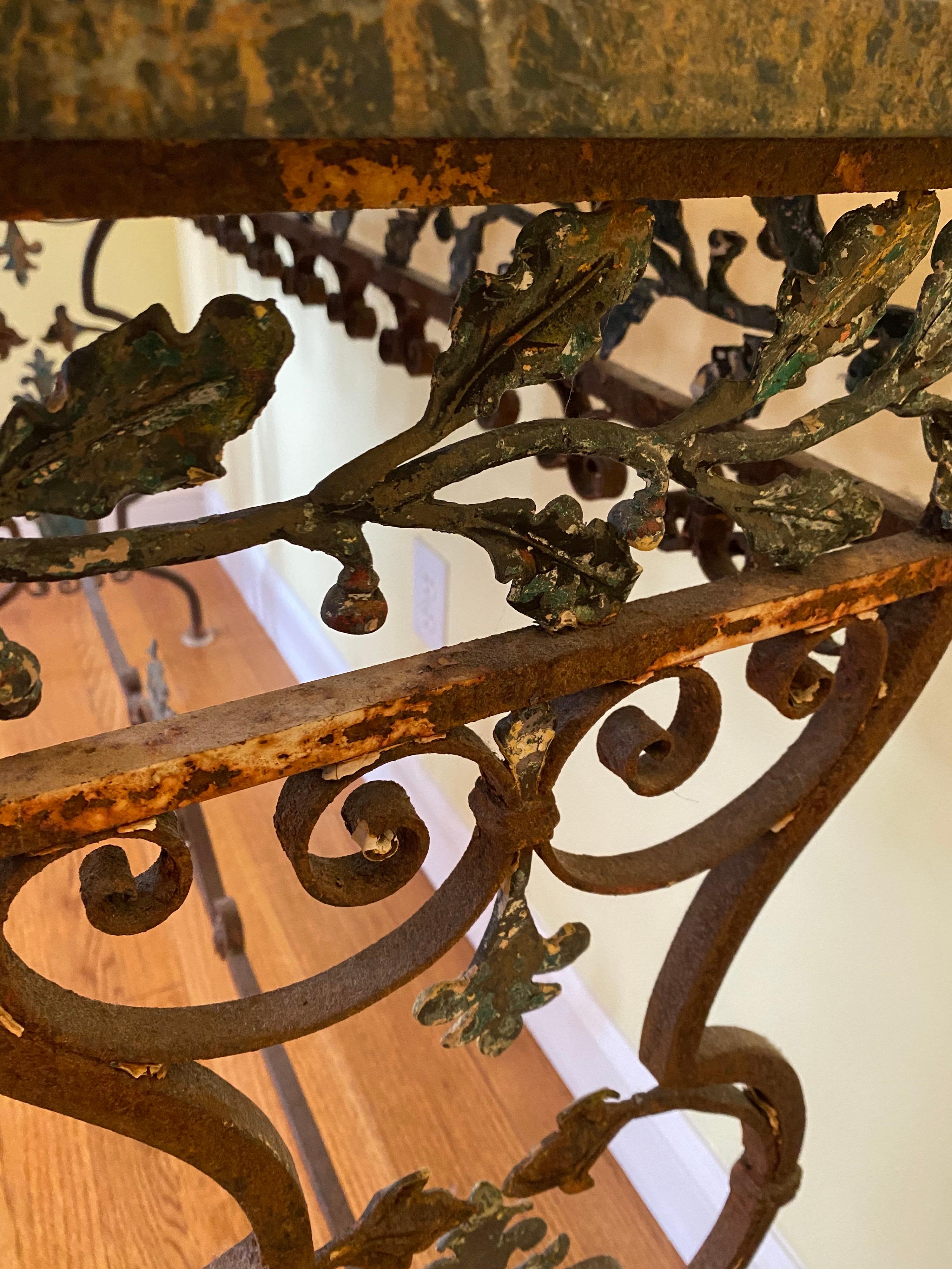 19th C. Italian Iron Console with Oak Leaf Frieze and Marble Top For Sale 10