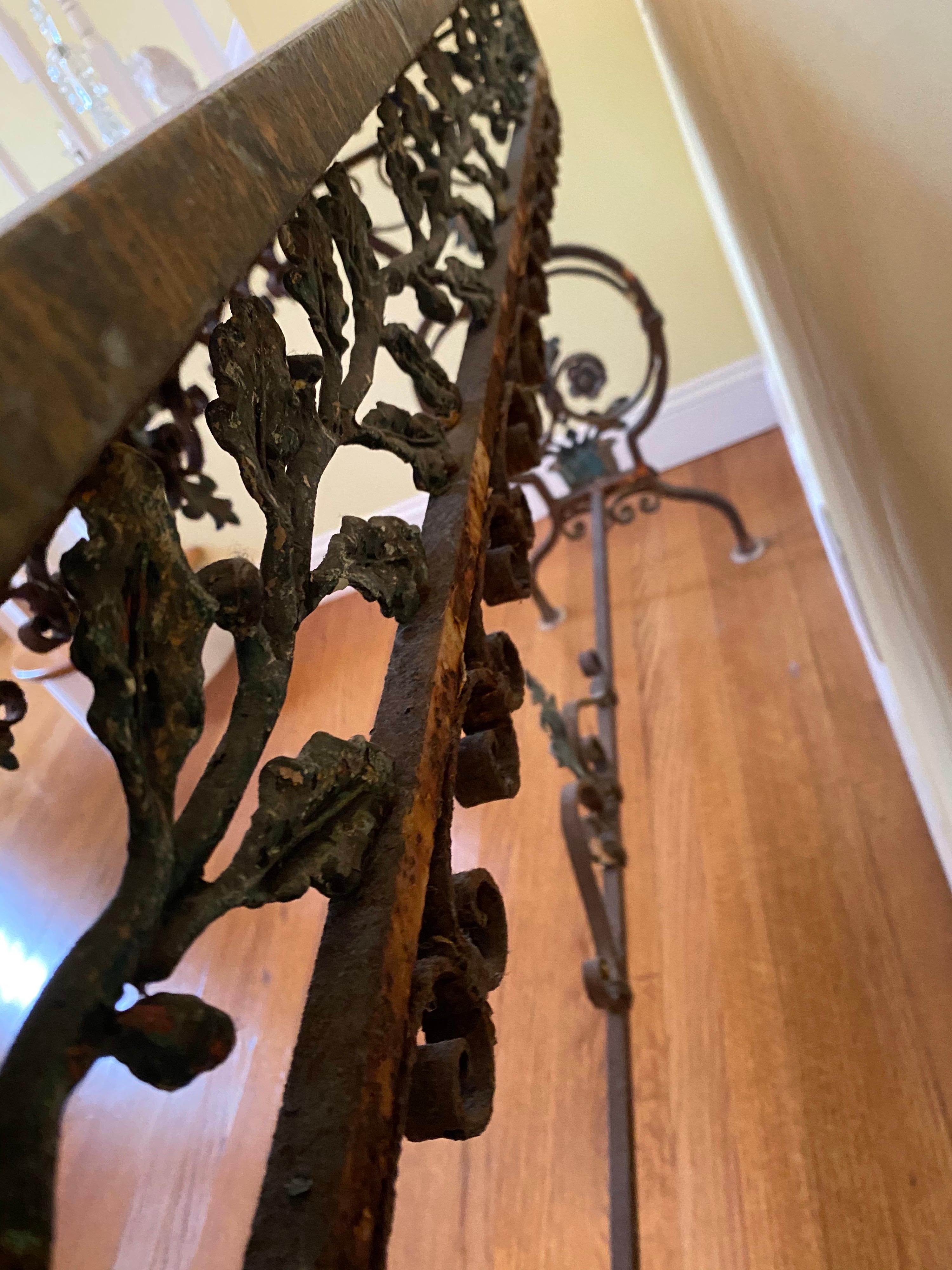 19th C. Italian Iron Console with Oak Leaf Frieze and Marble Top For Sale 11
