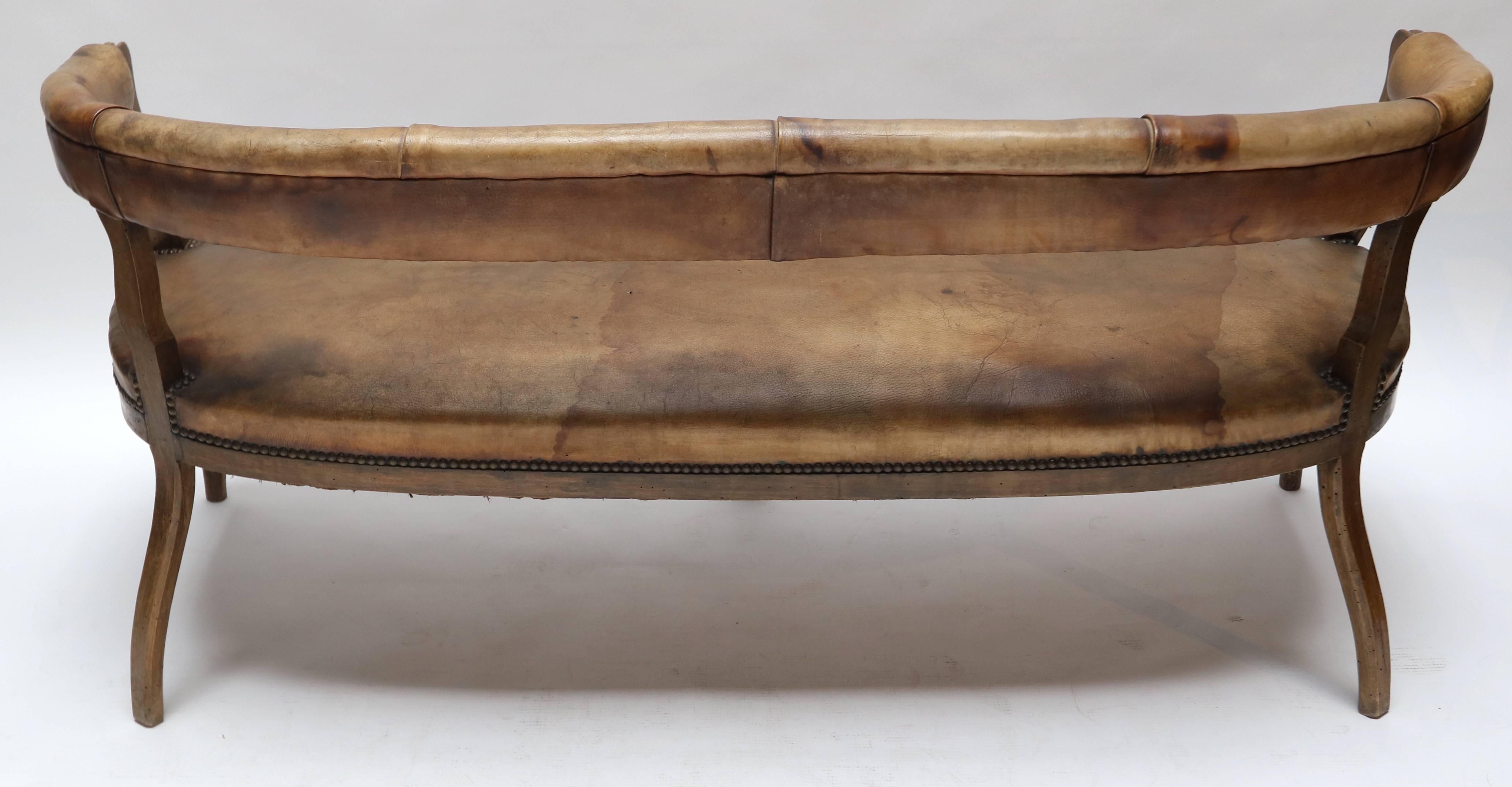 19th Century Italian Leather Settee Sofa 1