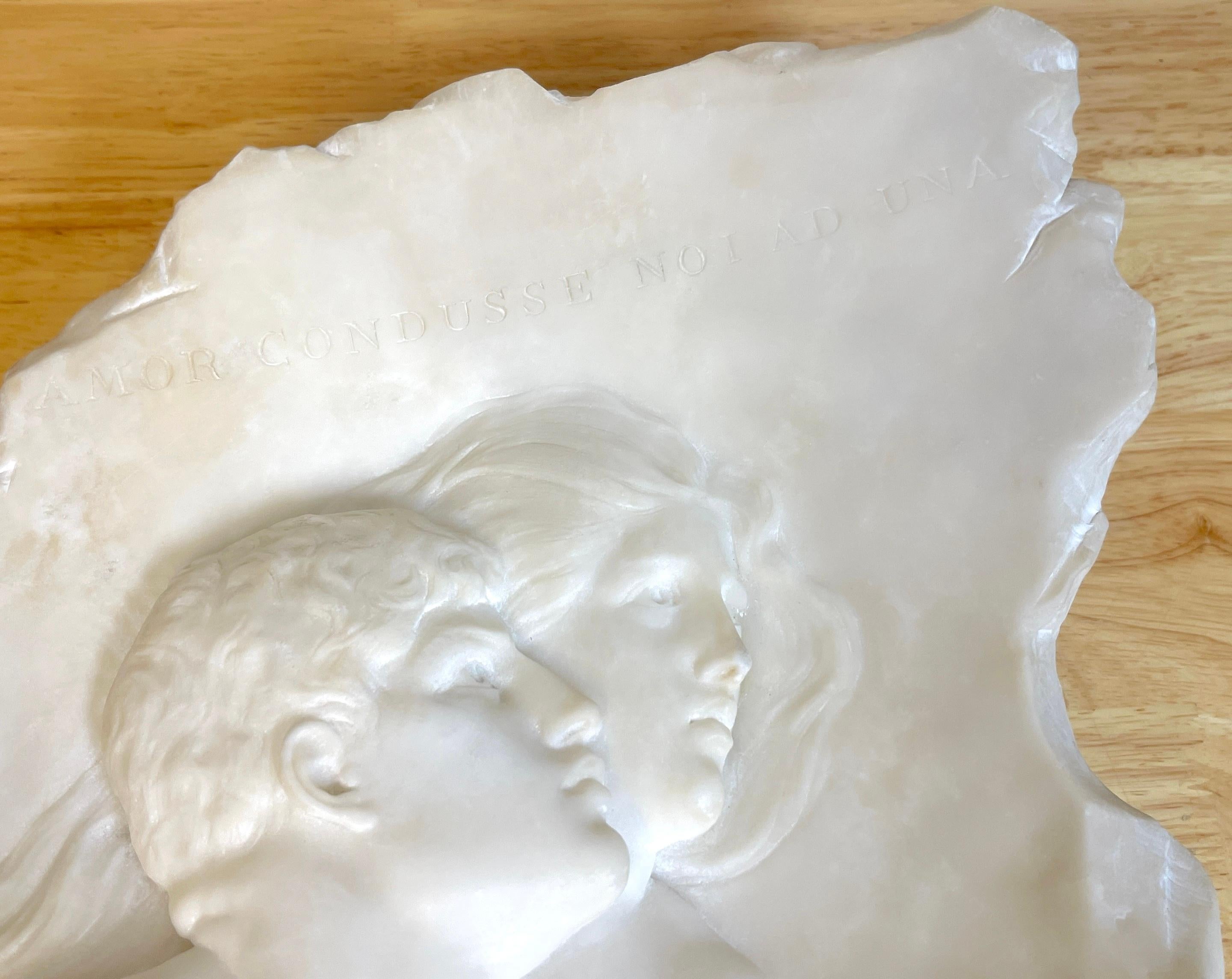 19th C. Italian Marble Relief of Romeo & Juliet, Signed E. Fiaschi, with Base For Sale 5