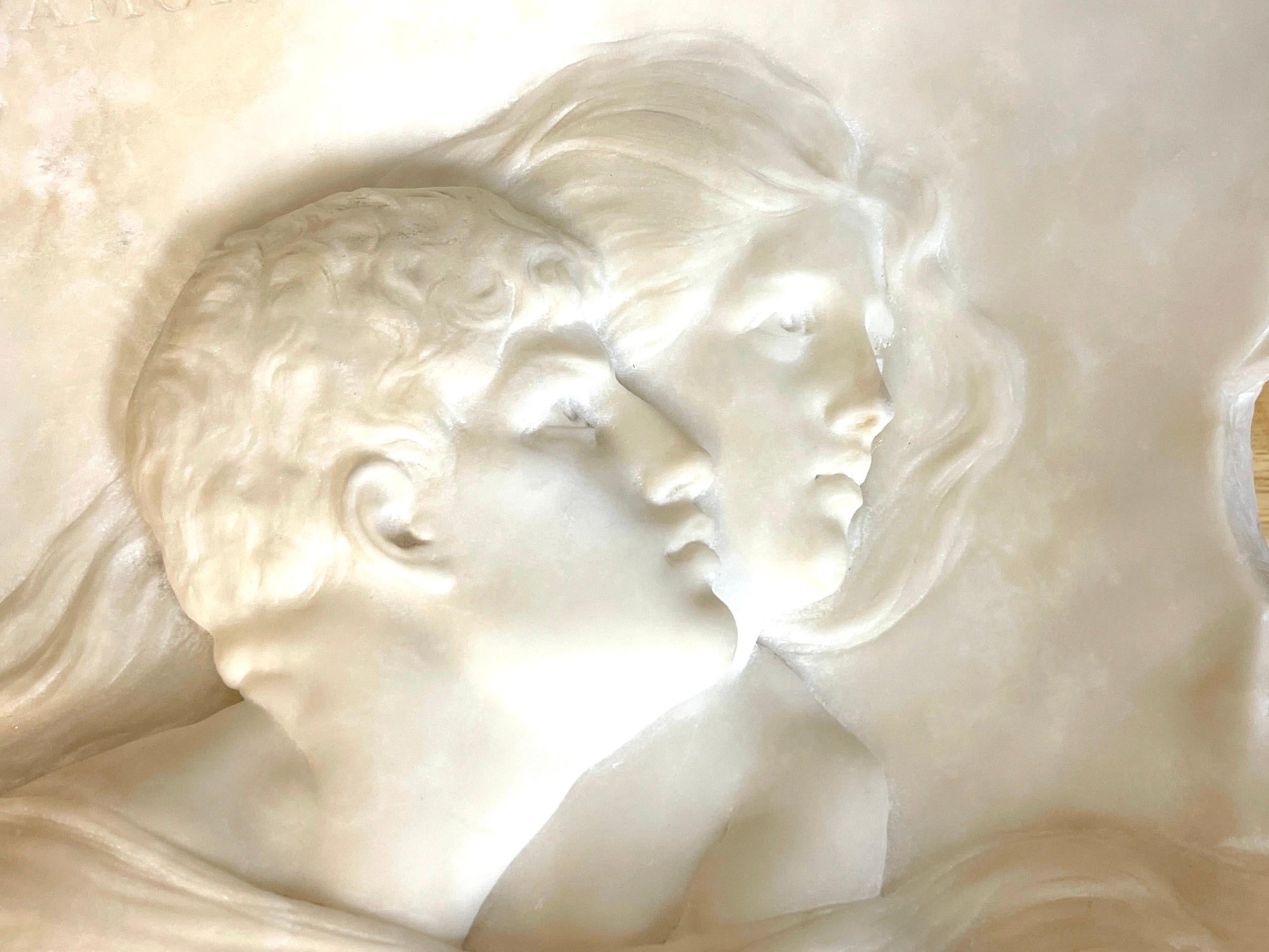 19th C. Italian Marble Relief of Romeo & Juliet, Signed E. Fiaschi, with Base For Sale 6