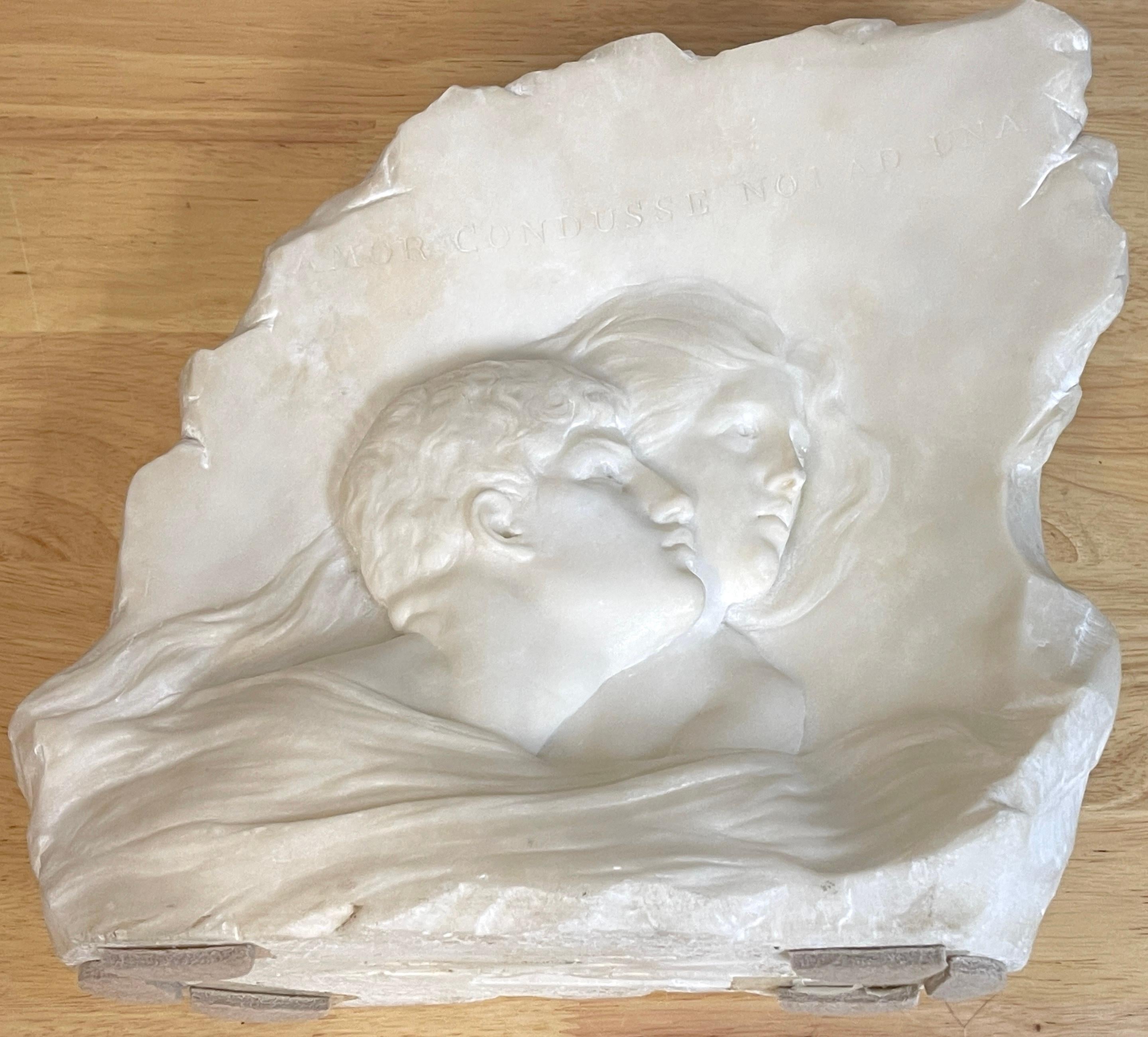 19th C. Italian Marble Relief of Romeo & Juliet, Signed E. Fiaschi, with Base For Sale 7