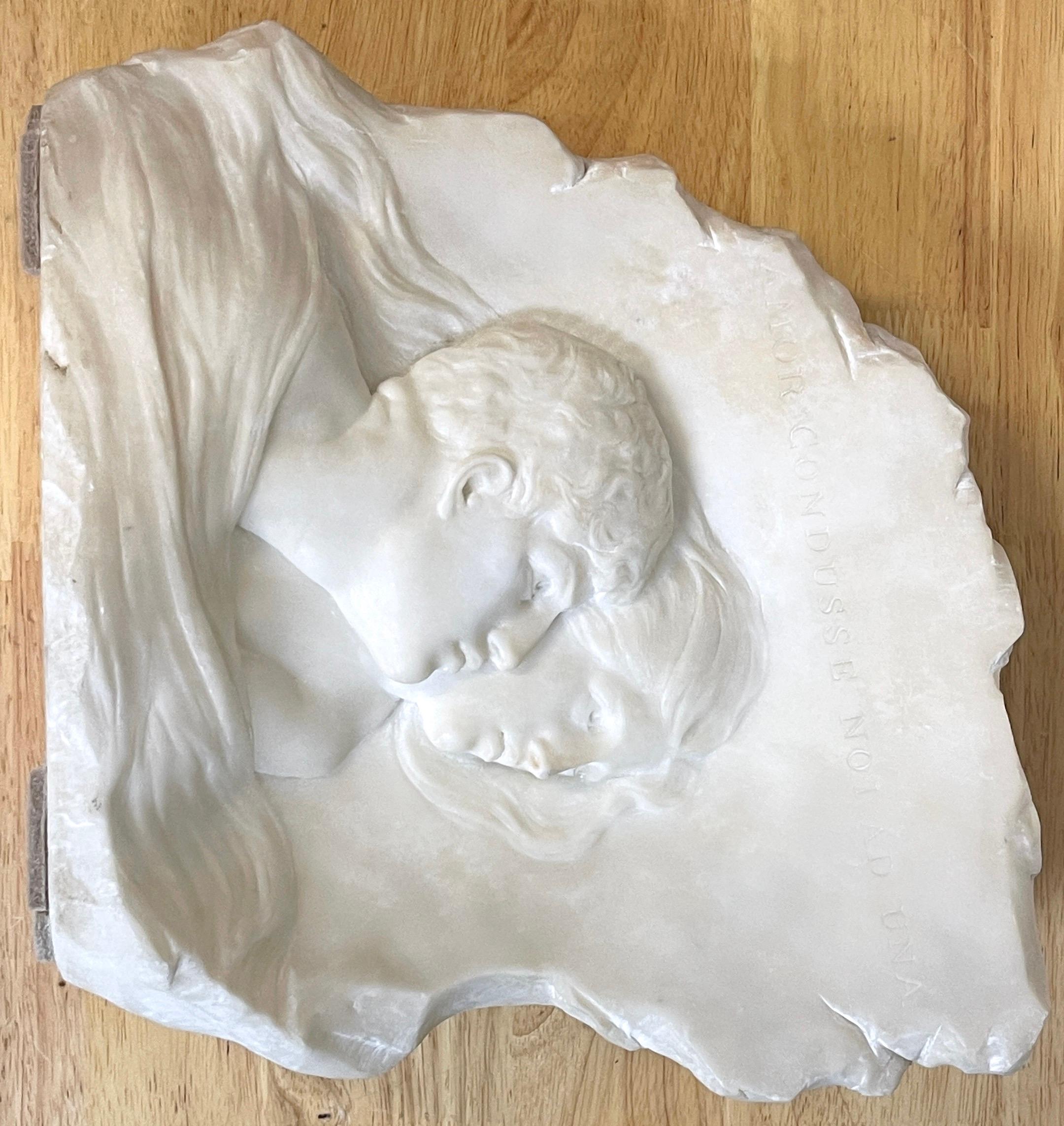 19th C. Italian Marble Relief of Romeo & Juliet, Signed E. Fiaschi, with Base For Sale 8