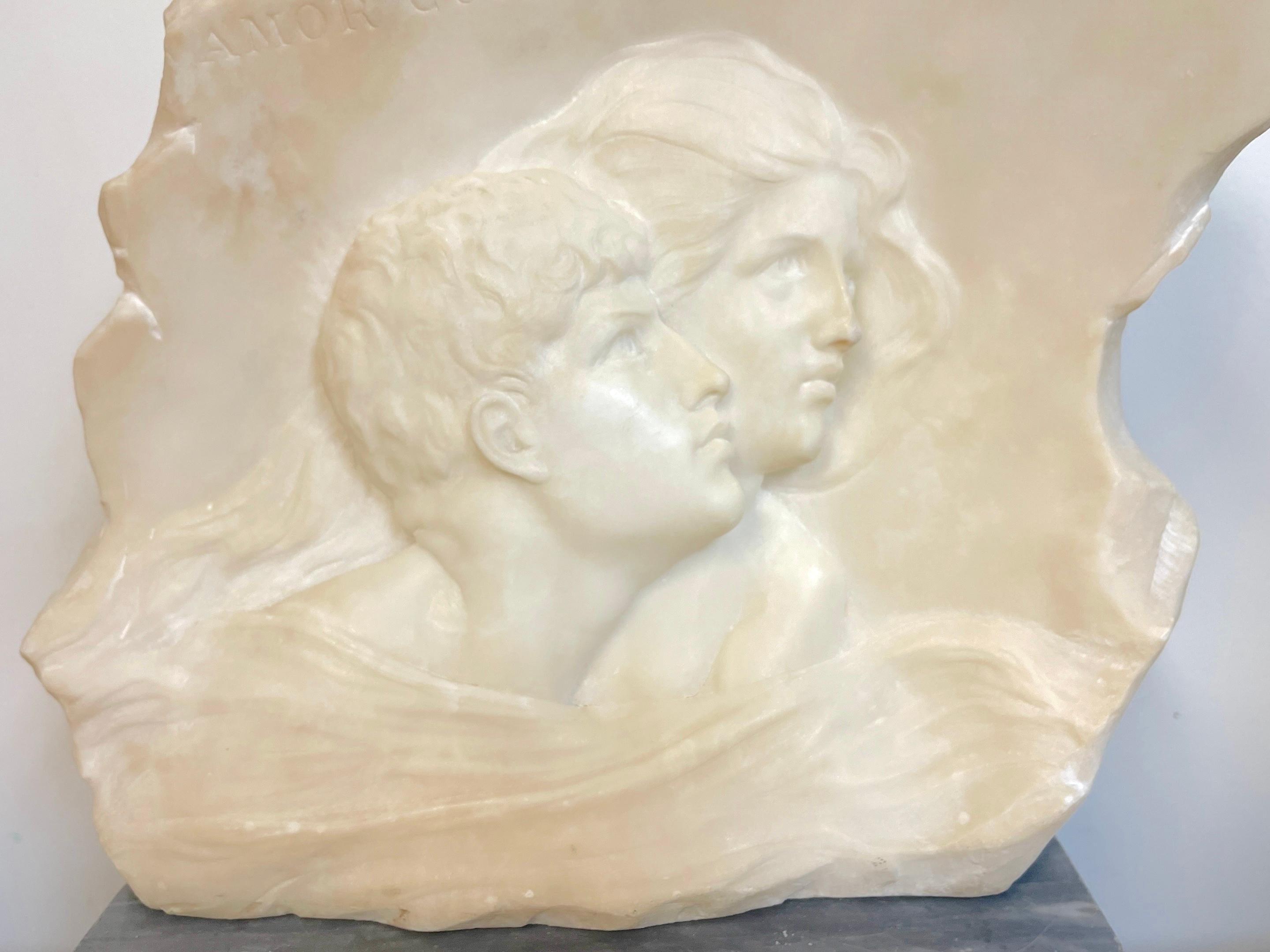 Belle Époque 19th C. Italian Marble Relief of Romeo & Juliet, Signed E. Fiaschi, with Base For Sale