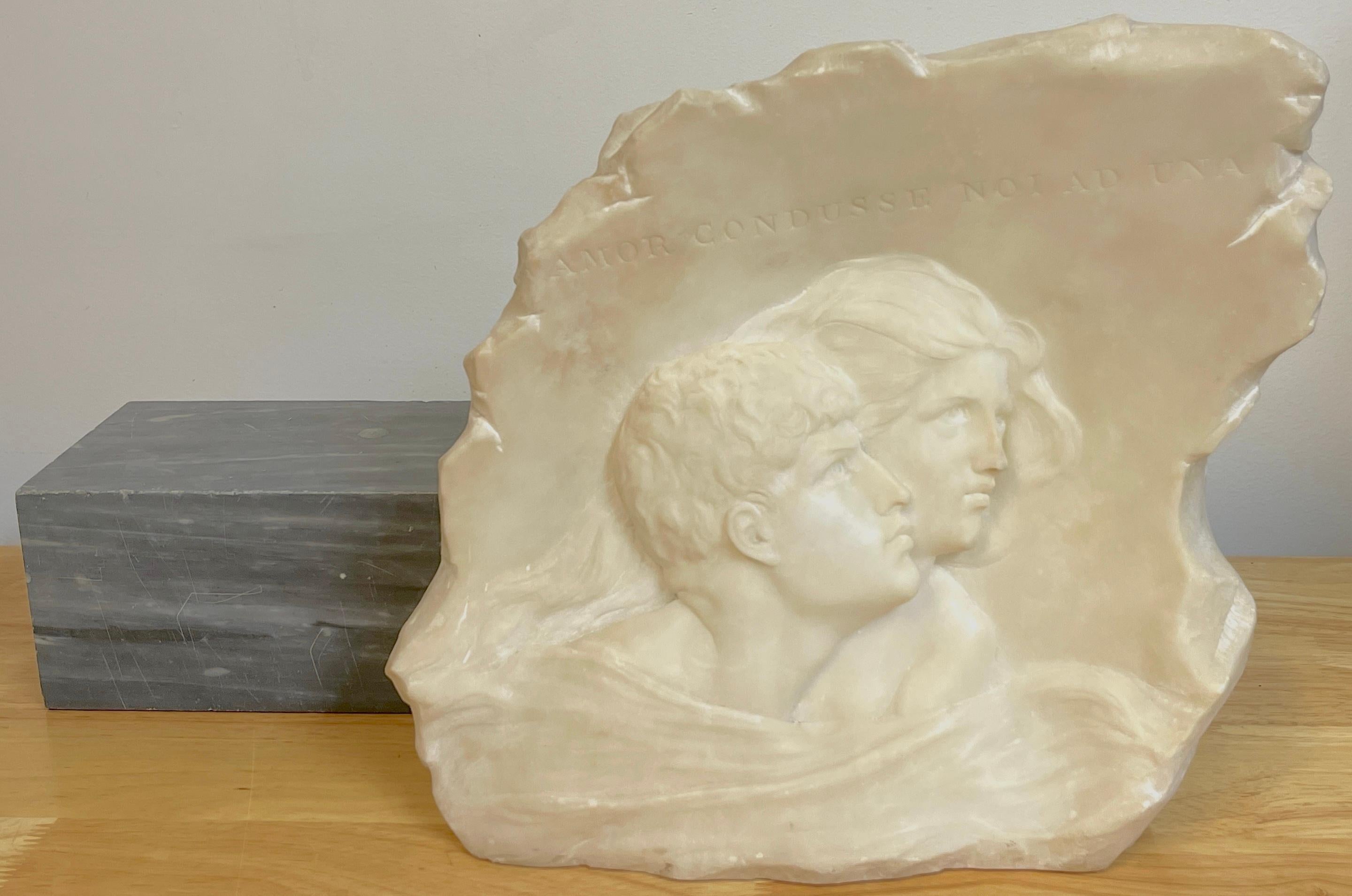 19th C. Italian Marble Relief of Romeo & Juliet, Signed E. Fiaschi, with Base For Sale 2