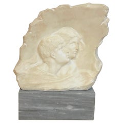 19th C. Italian Marble Relief of Romeo & Juliet, Signed E. Fiaschi, with Base