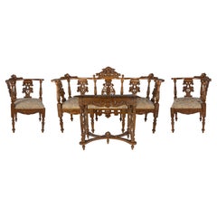 19th-C. Italian Neo-Renaissance Carved Walnut 5-Piece Salon Suite, ca. 1870