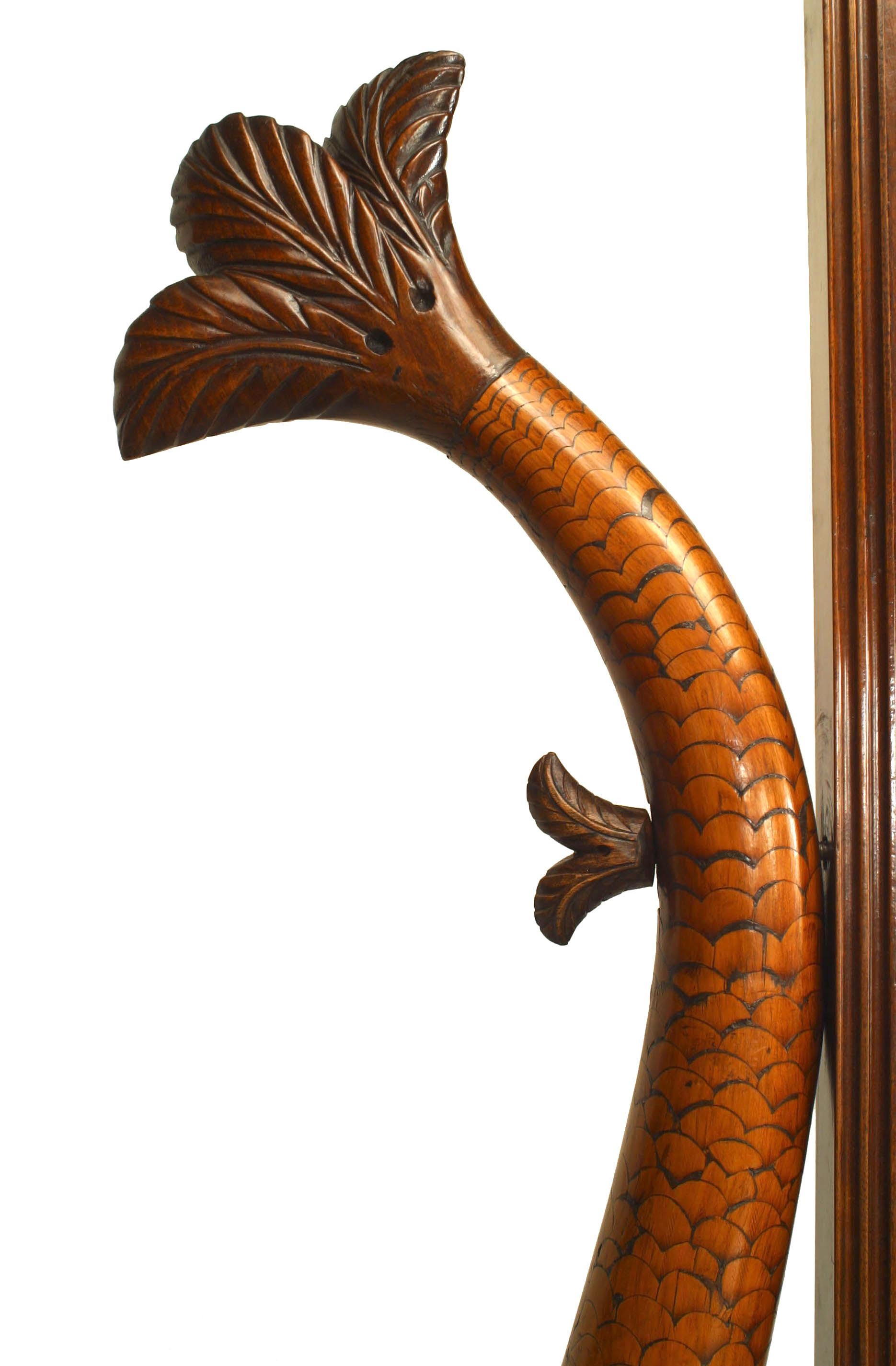 Neoclassical Italian Neoclassic Inlaid Walnut Dolphin Design Cheval Mirror For Sale
