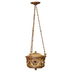 A.I.C. Chandelier italien néoclassique en bois doré et verre avec sculptures figuratives