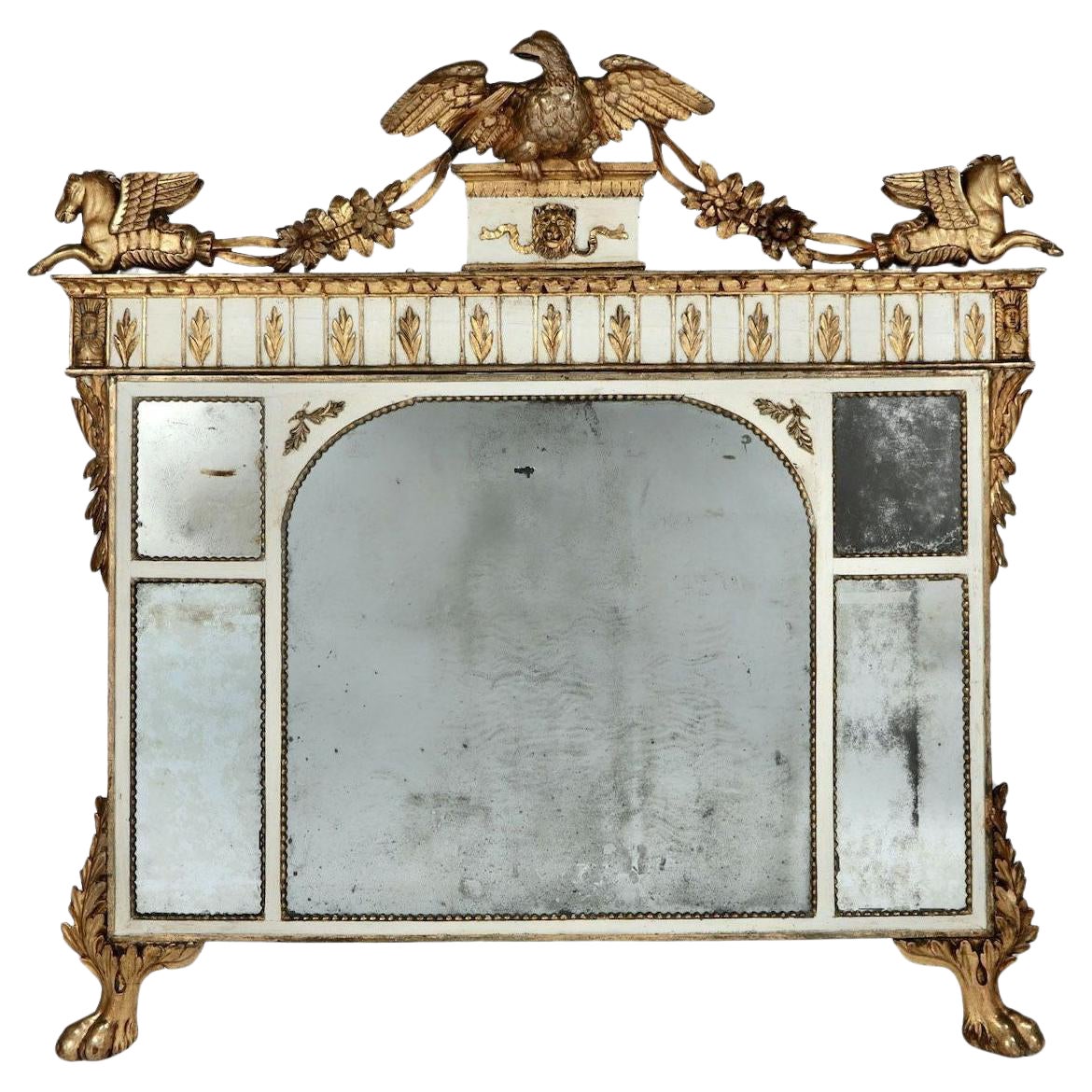 XIX sec. Specchio originale neoclassico italiano in legno dorato e d'oro in vendita