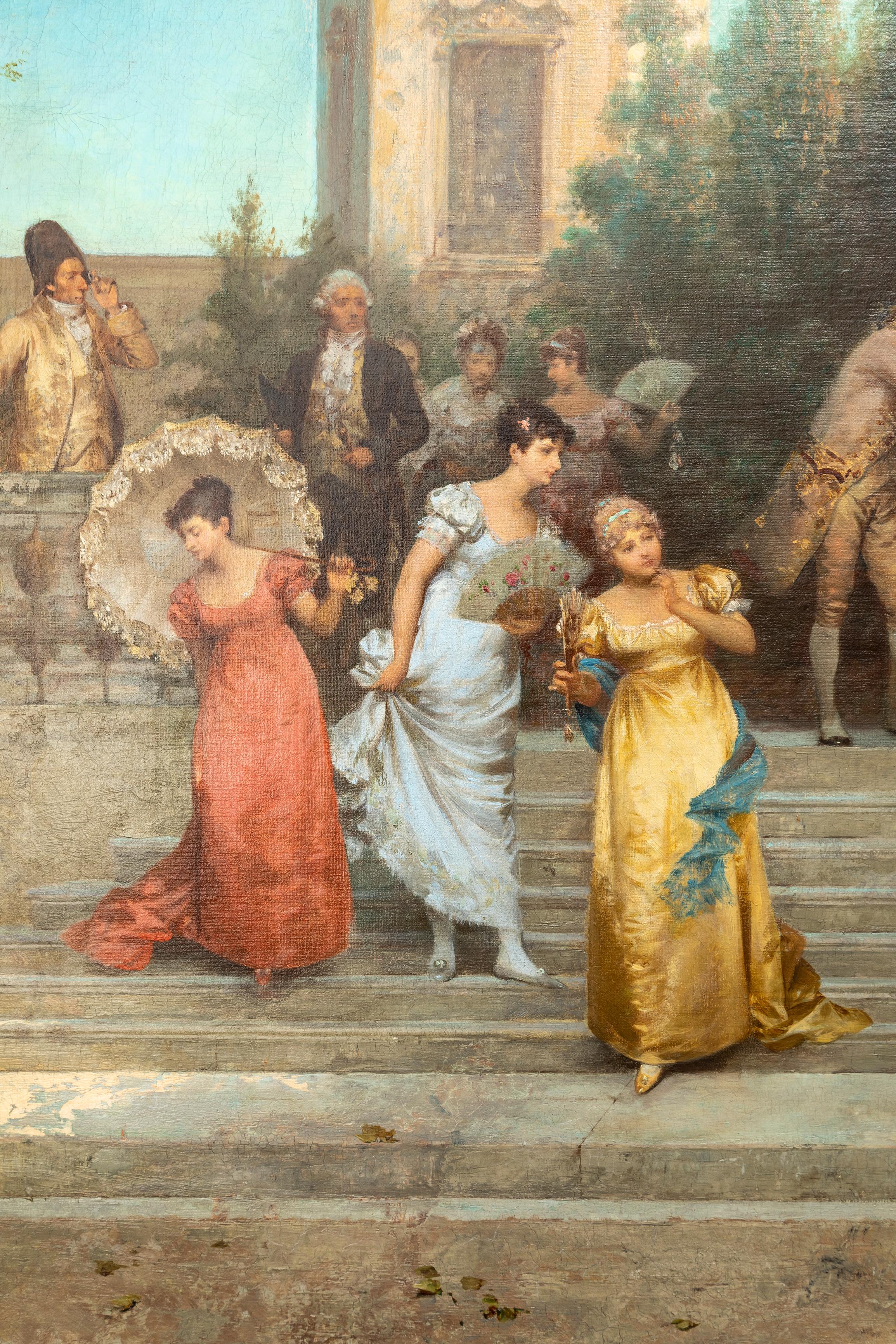 19th C. Italian Oil on Canvas Painting, 'Departure of the Guests', F. Beda im Angebot 2