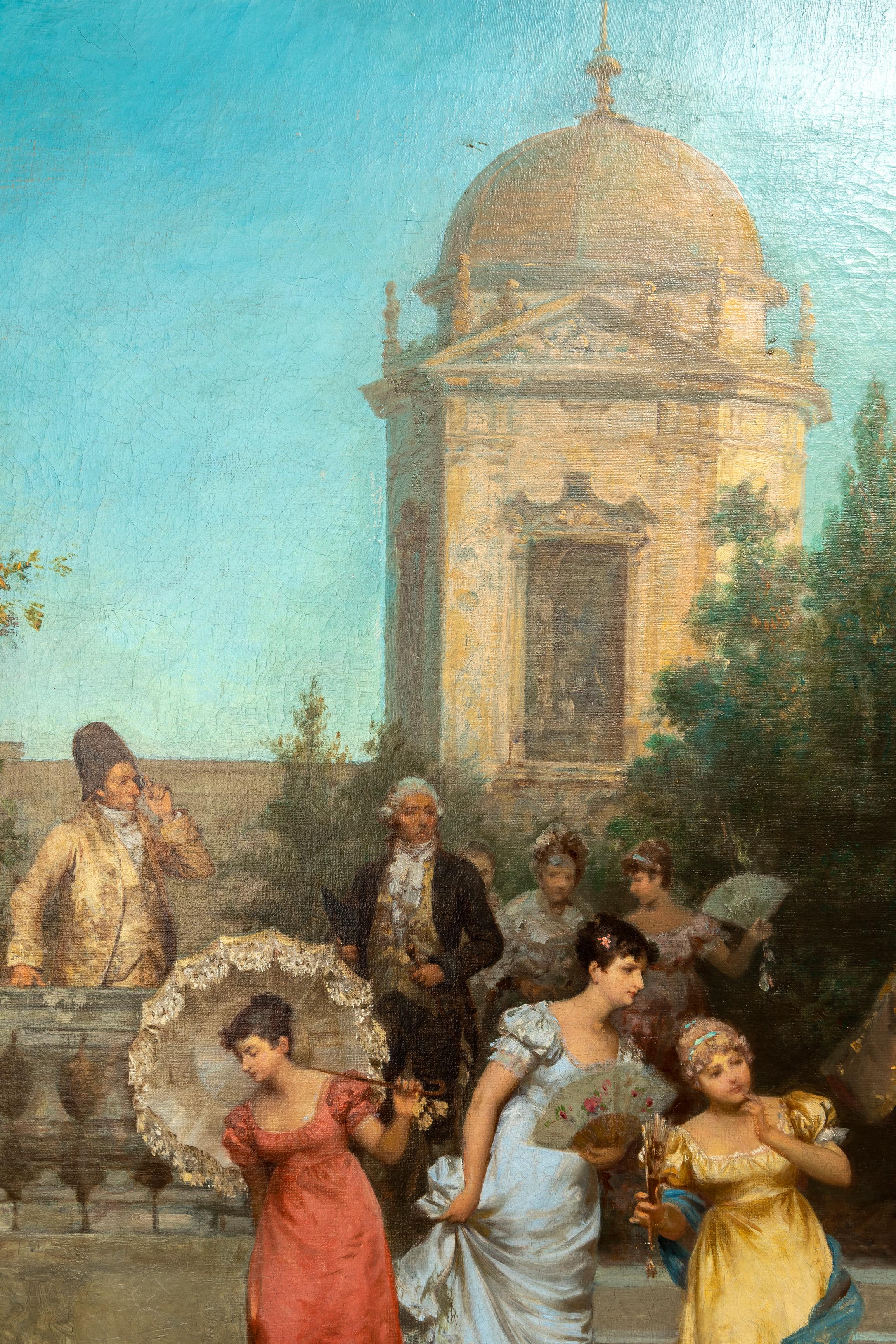 19th C. Italian Oil on Canvas Painting, 'Departure of the Guests', F. Beda im Angebot 3