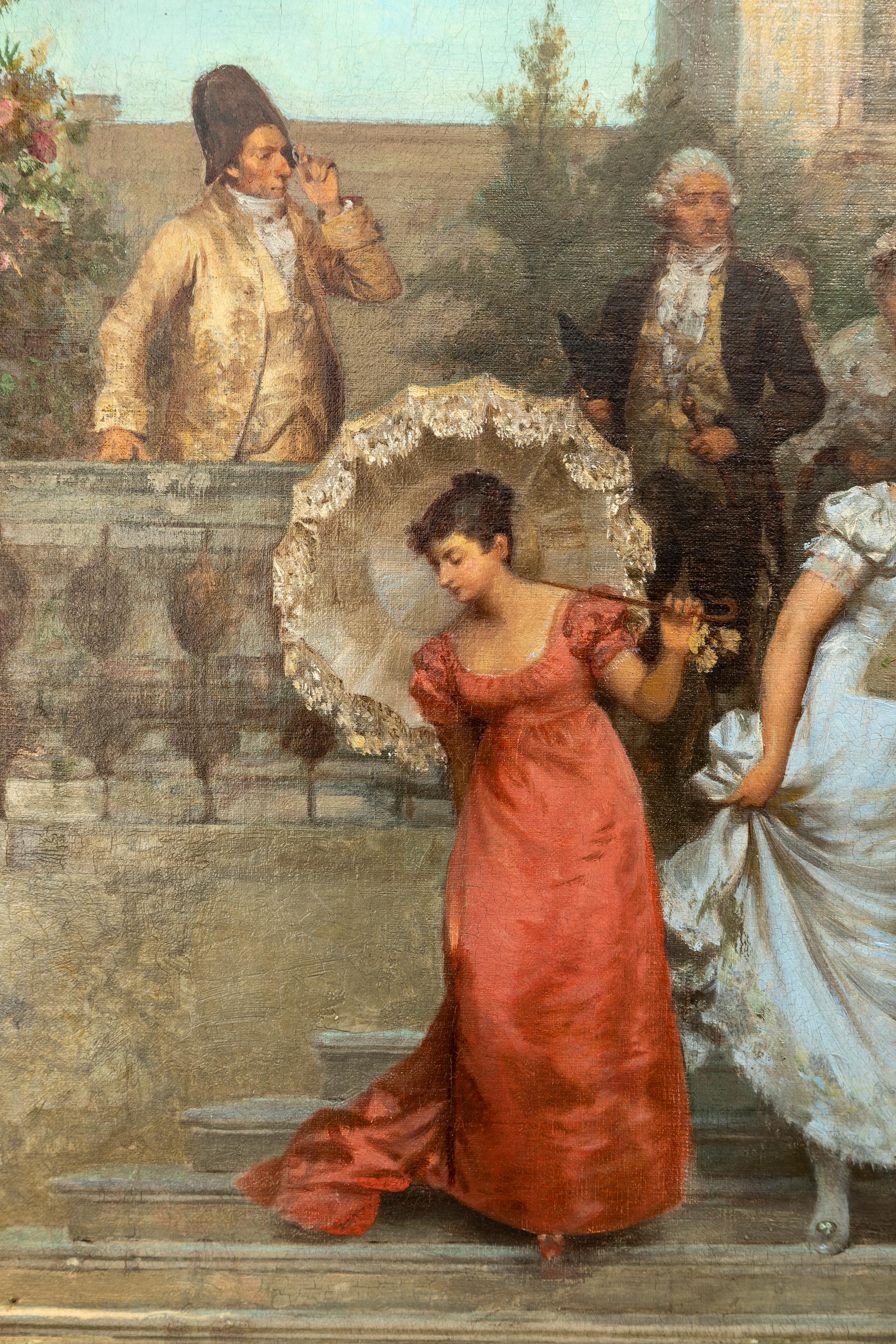 19th C. Italian Oil on Canvas Painting, 'Departure of the Guests', F. Beda im Angebot 5