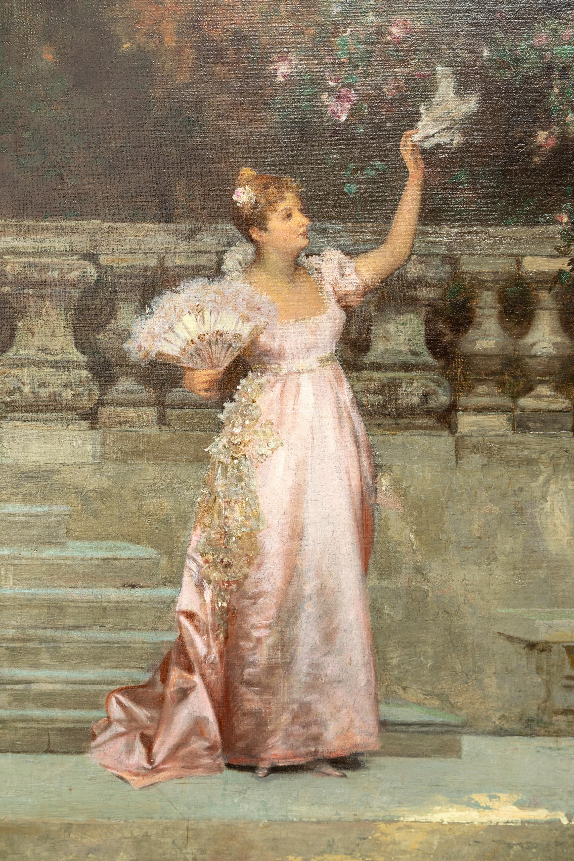 19th C. Italian Oil on Canvas Painting, 'Departure of the Guests', F. Beda (Rokoko) im Angebot