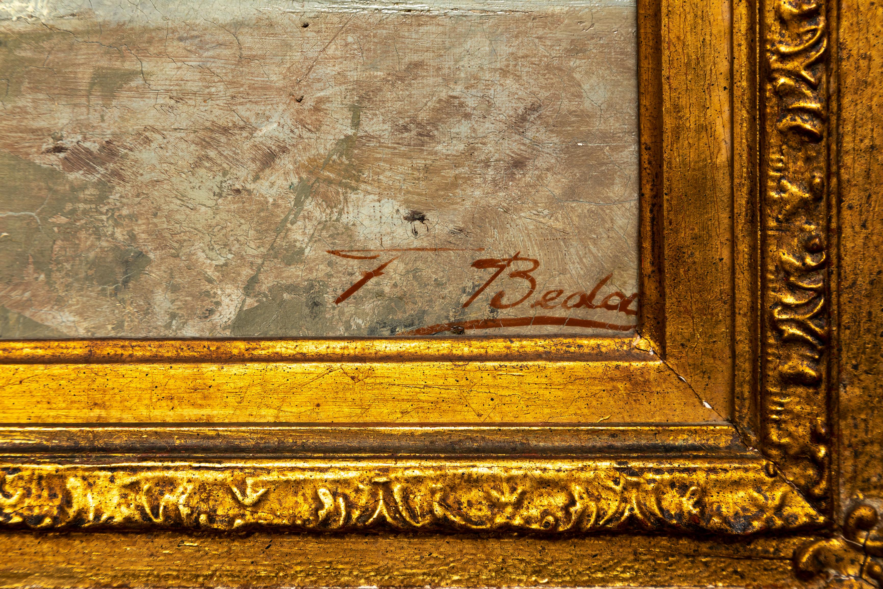 19th C. Italian Oil on Canvas Painting, 'Departure of the Guests', F. Beda (Italienisch) im Angebot