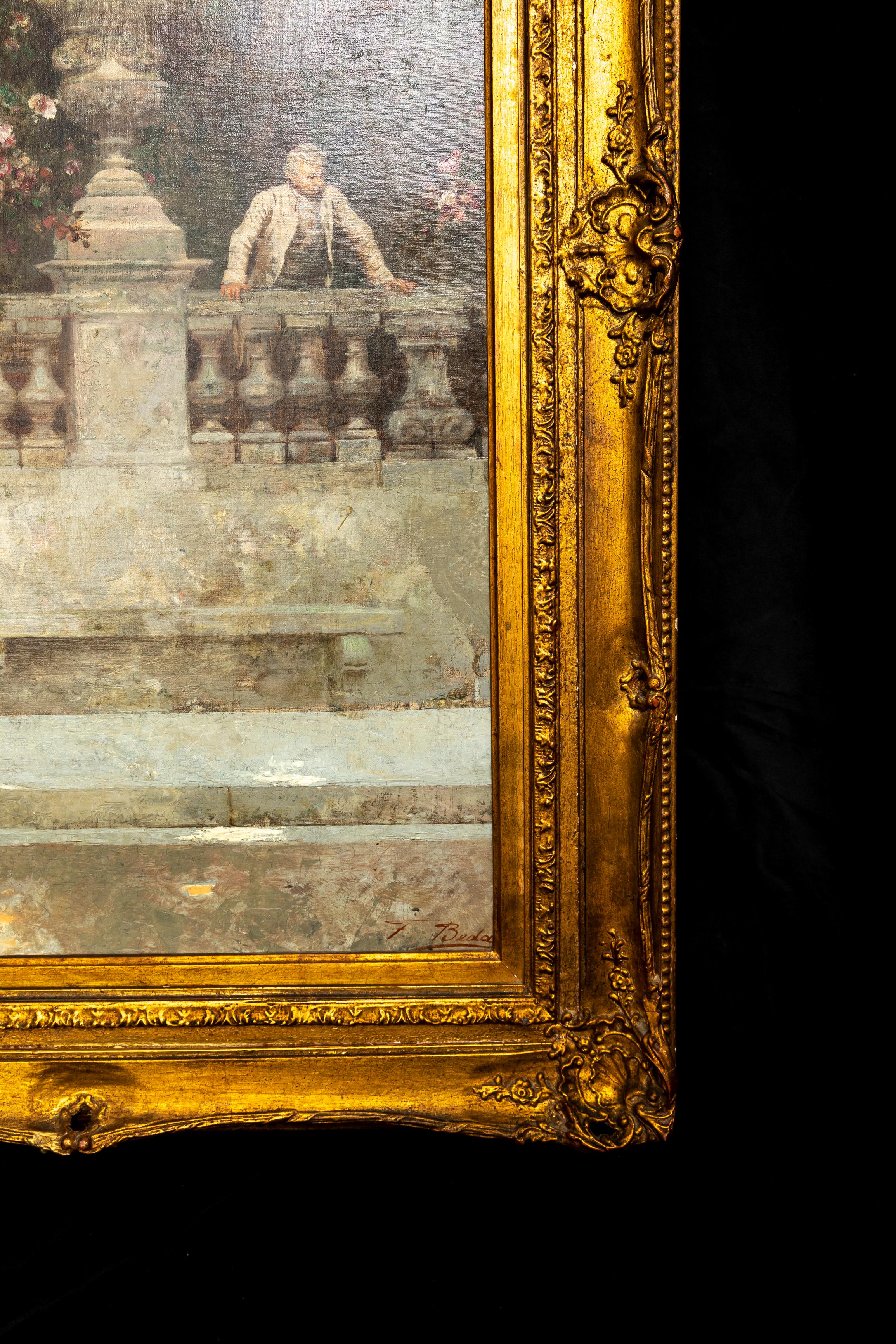 19th C. Italian Oil on Canvas Painting, 'Departure of the Guests', F. Beda (Vergoldet) im Angebot