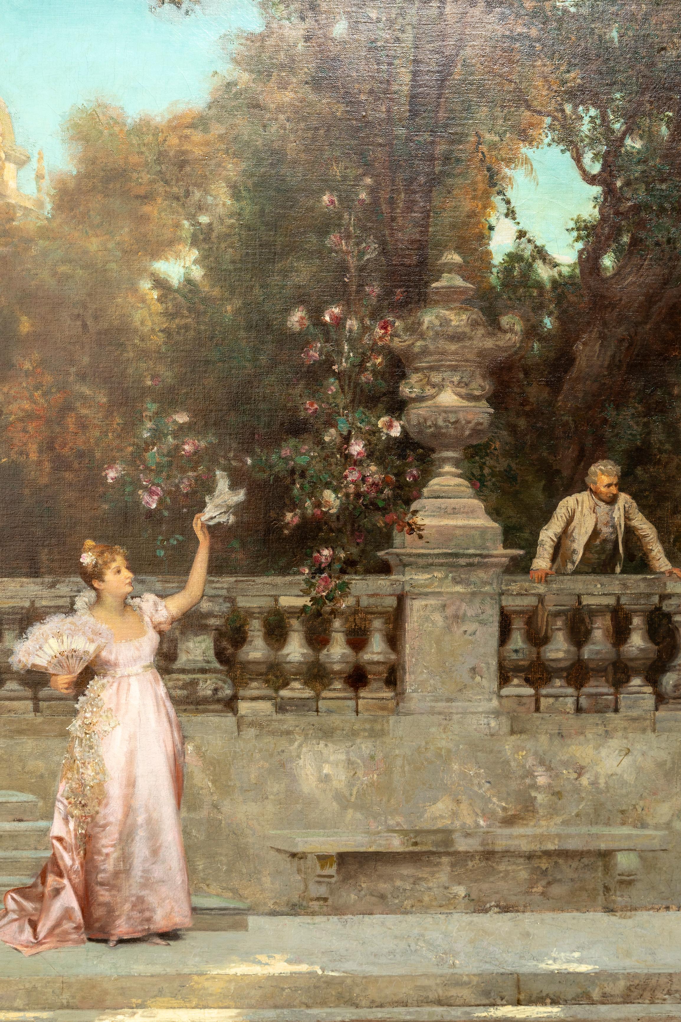 19th C. Italian Oil on Canvas Painting, 'Departure of the Guests', F. Beda (Leinwand) im Angebot