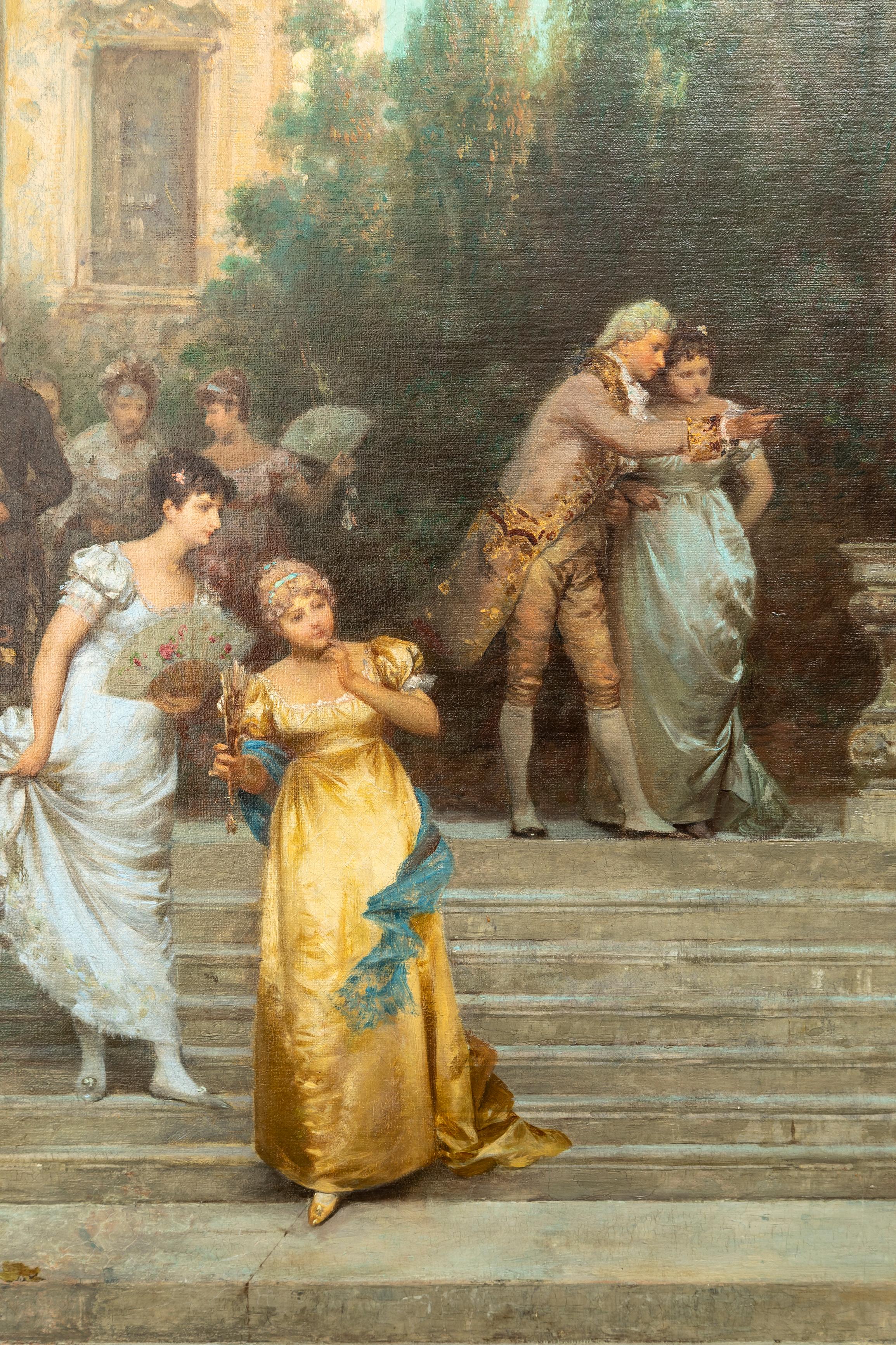 19th C. Italian Oil on Canvas Painting, 'Departure of the Guests', F. Beda im Angebot 1