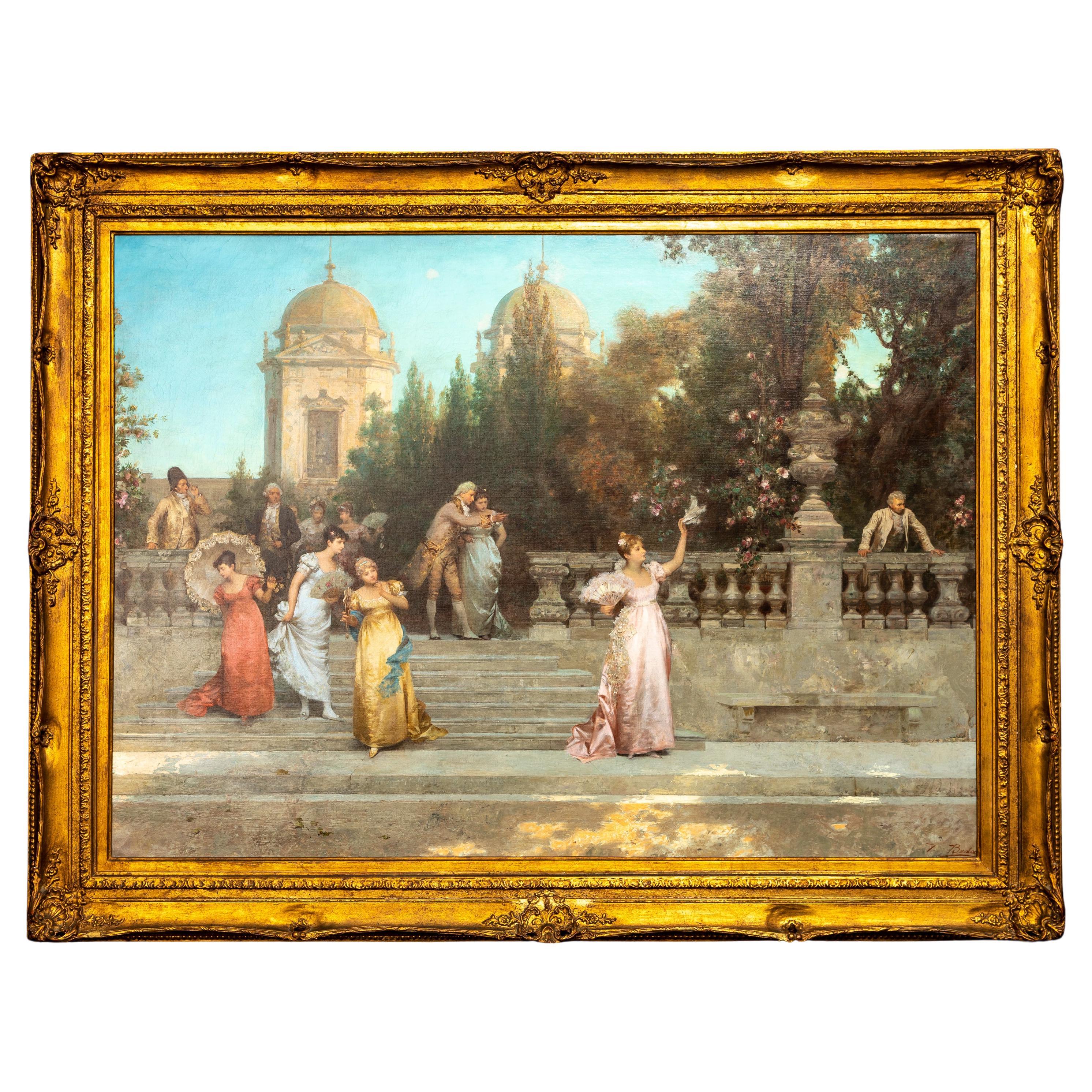 19th C. Italian Oil on Canvas Painting, 'Departure of the Guests', F. Beda