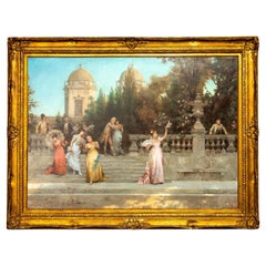 Antique 19th C. Italian Oil on Canvas Painting, 'Departure of the Guests', F. Beda