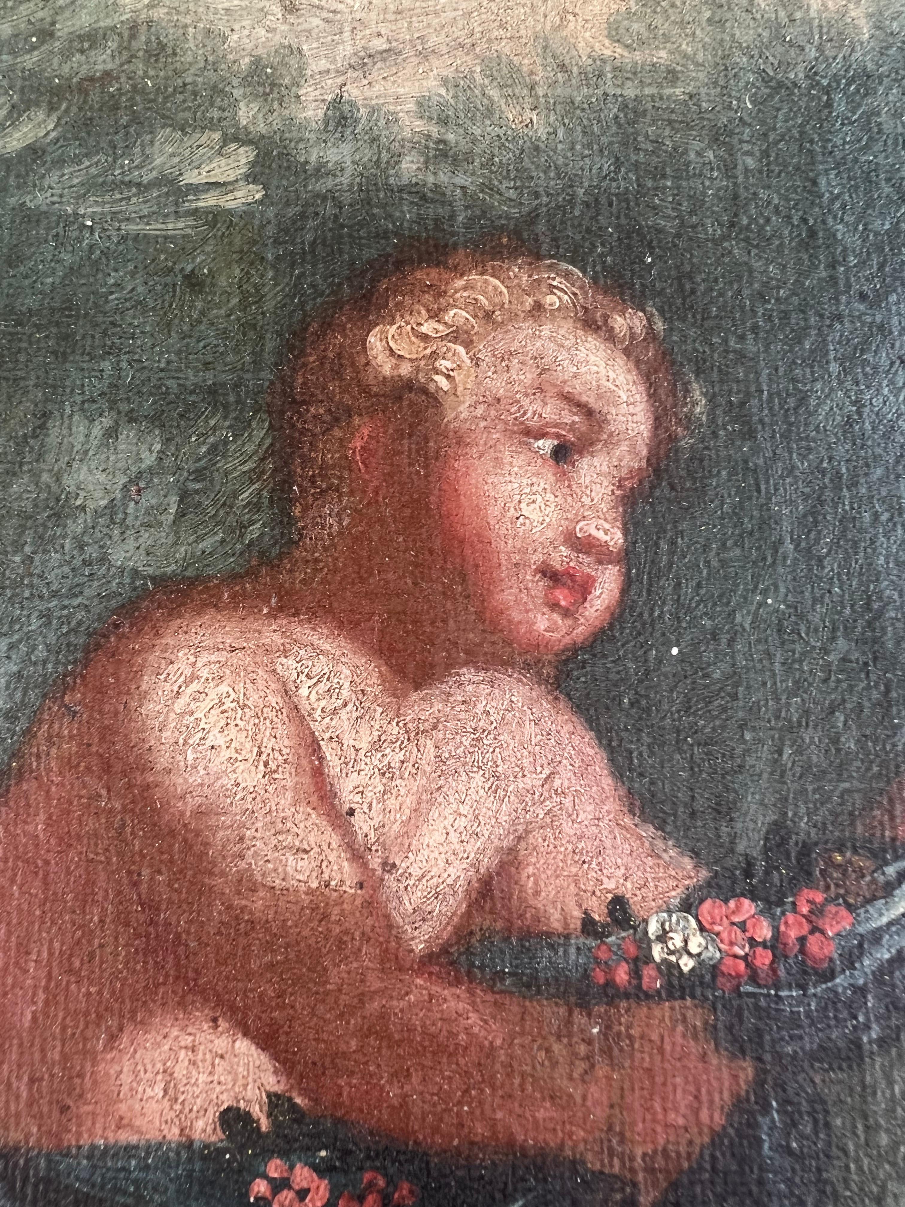 19th C. Italian Oil on Canvas w/ Cherubs For Sale 5