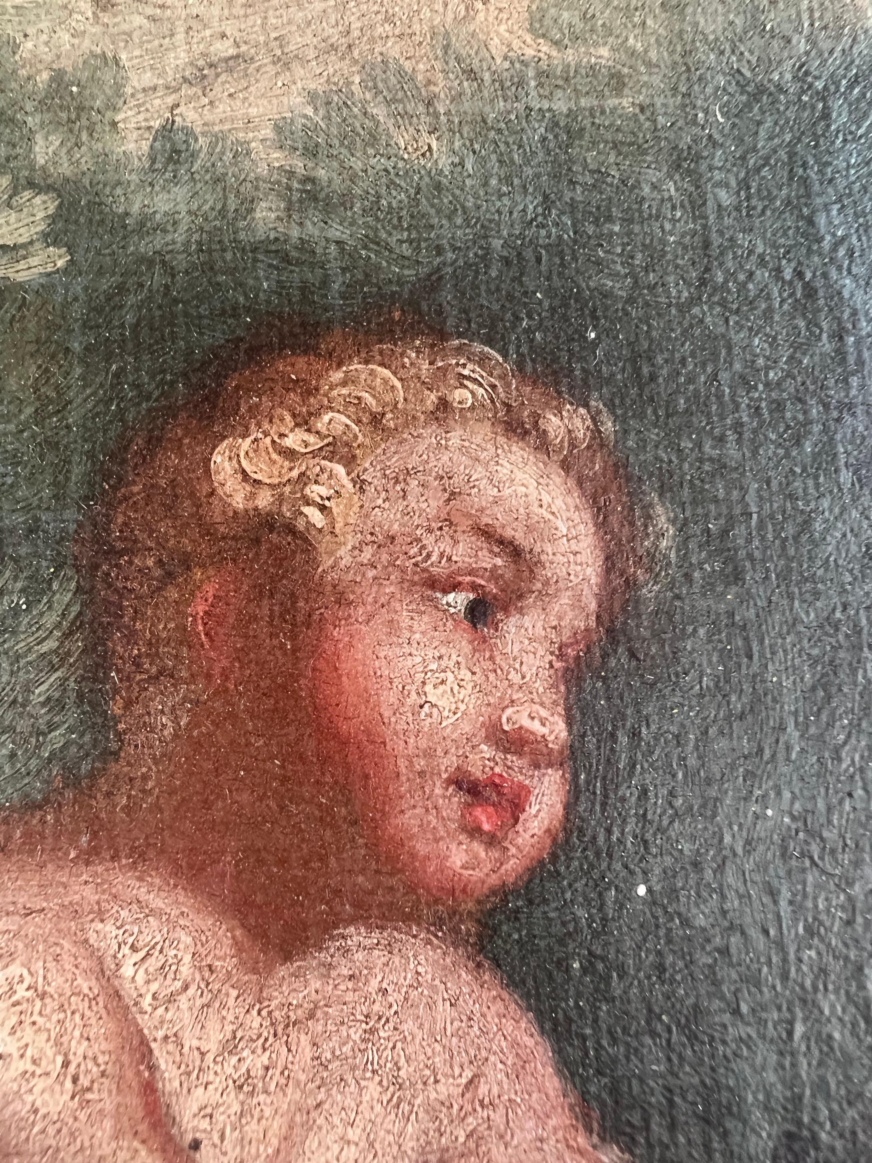 19th C. Italian Oil on Canvas w/ Cherubs For Sale 6