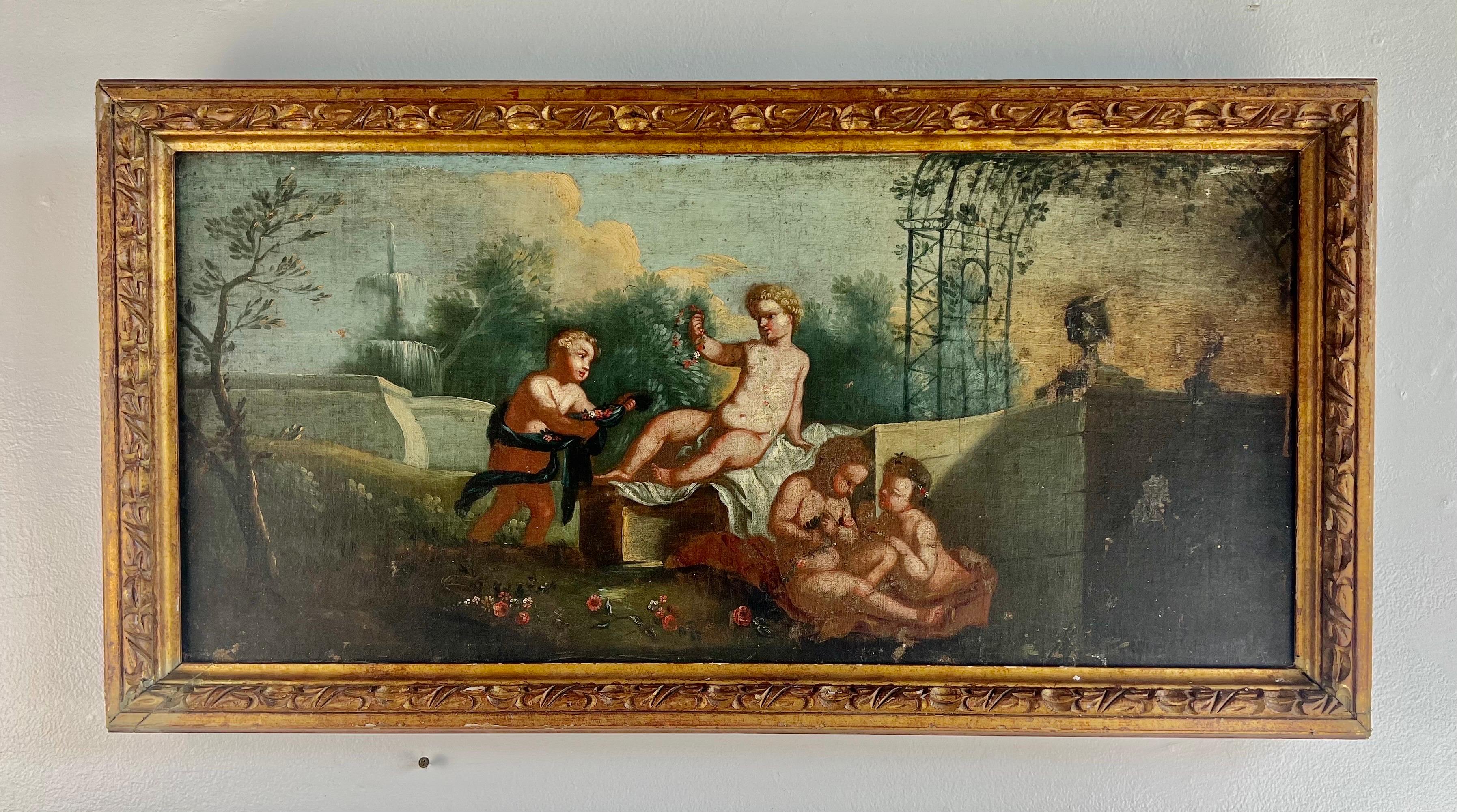 19th C. Italian Oil on Canvas w/ Cherubs For Sale 8