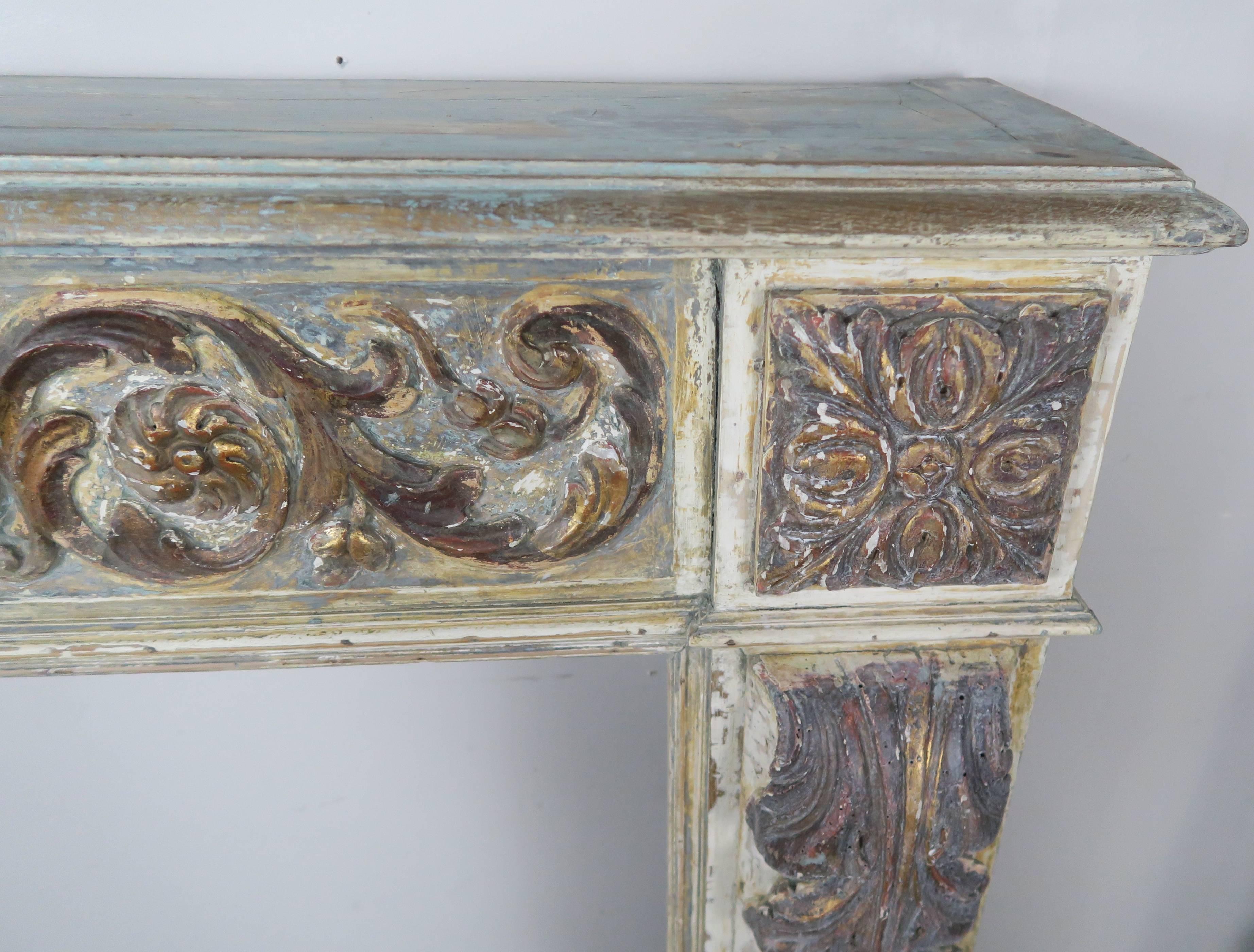 Wood 19th Century Italian Painted and Parcel-Gilt Fireplace Mantel