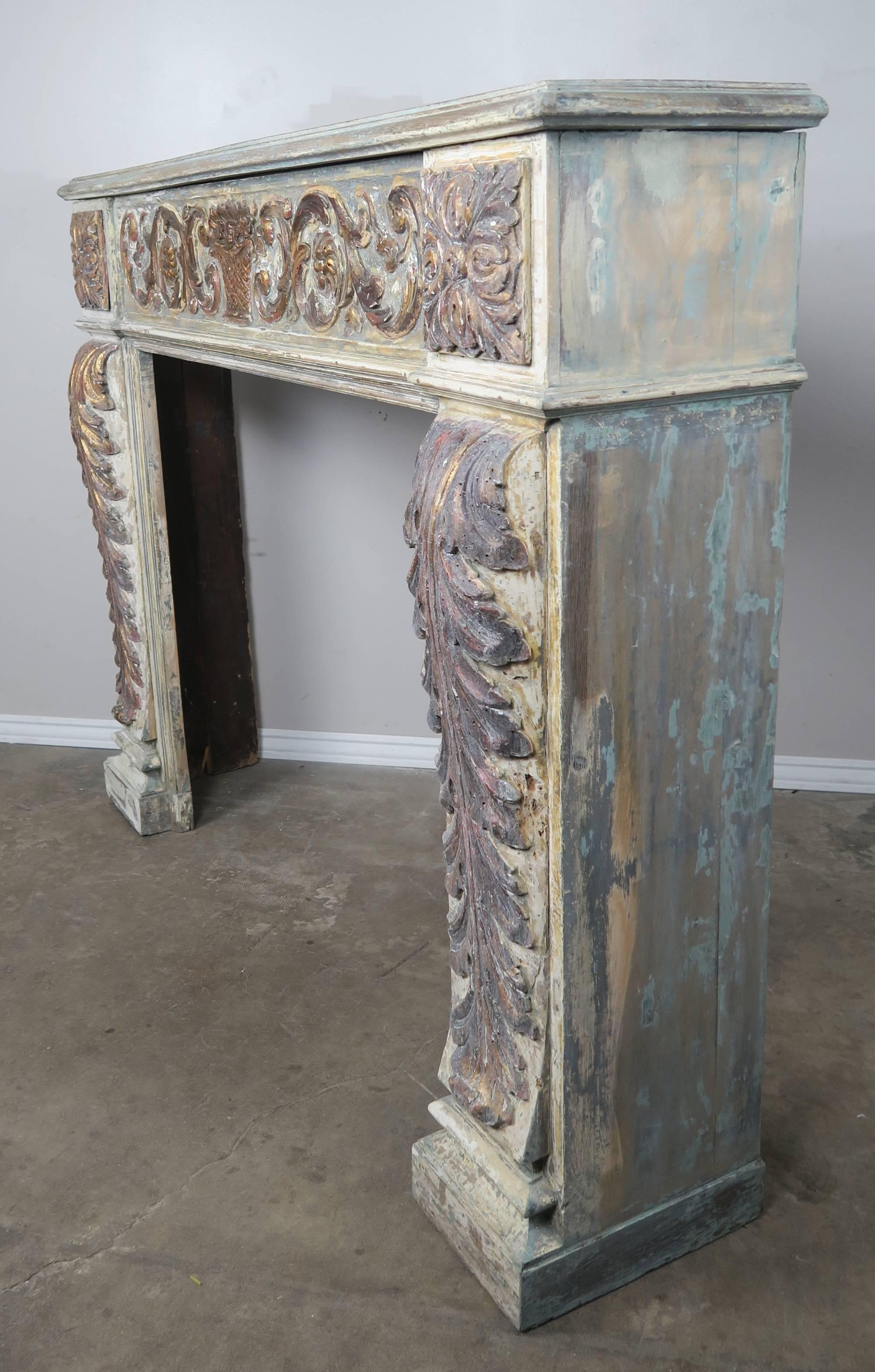 19th Century Italian Painted and Parcel-Gilt Fireplace Mantel 1