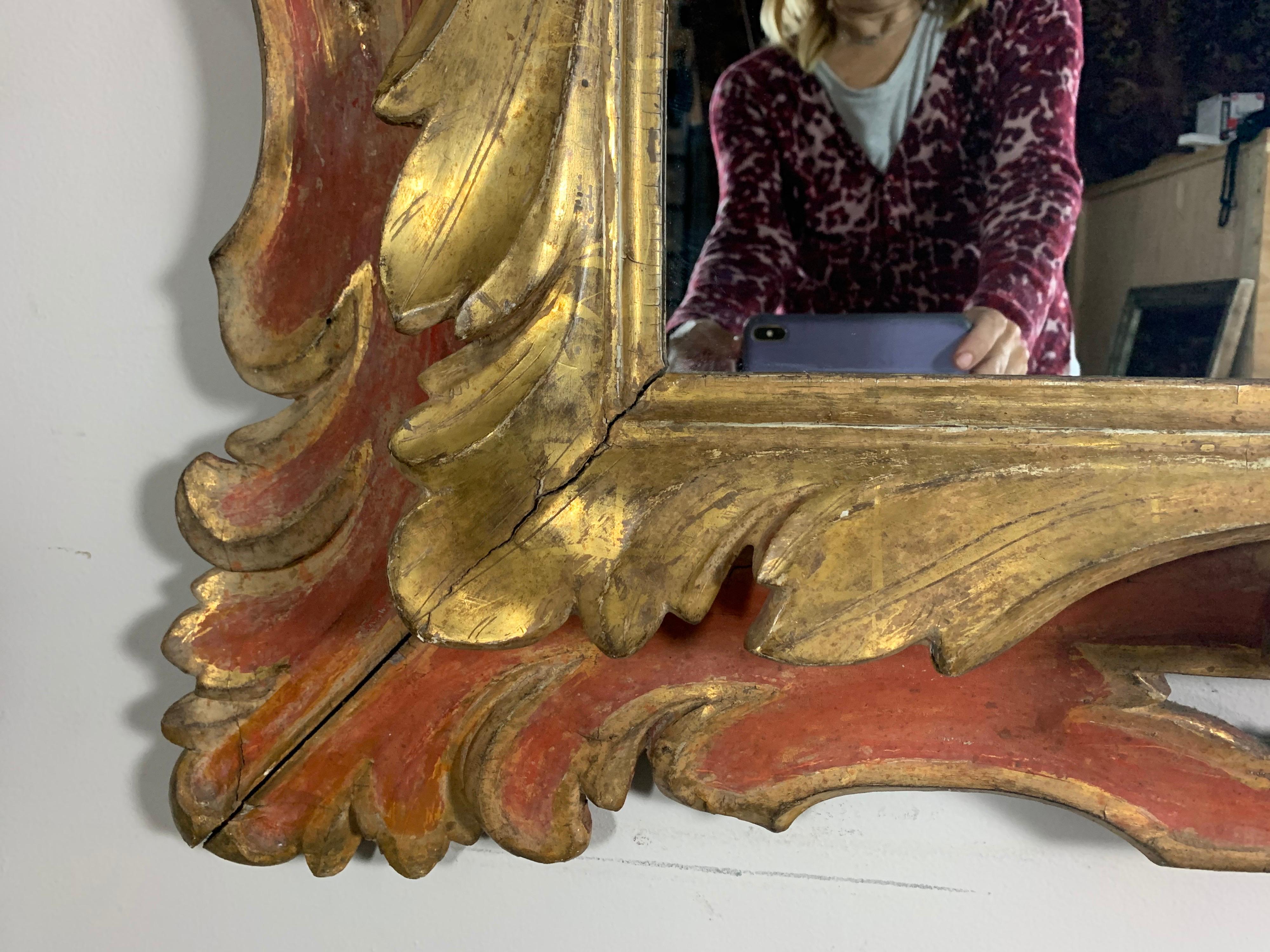 Hand-Carved 19th Century Italian Painted and Parcel-Gilt Mirror