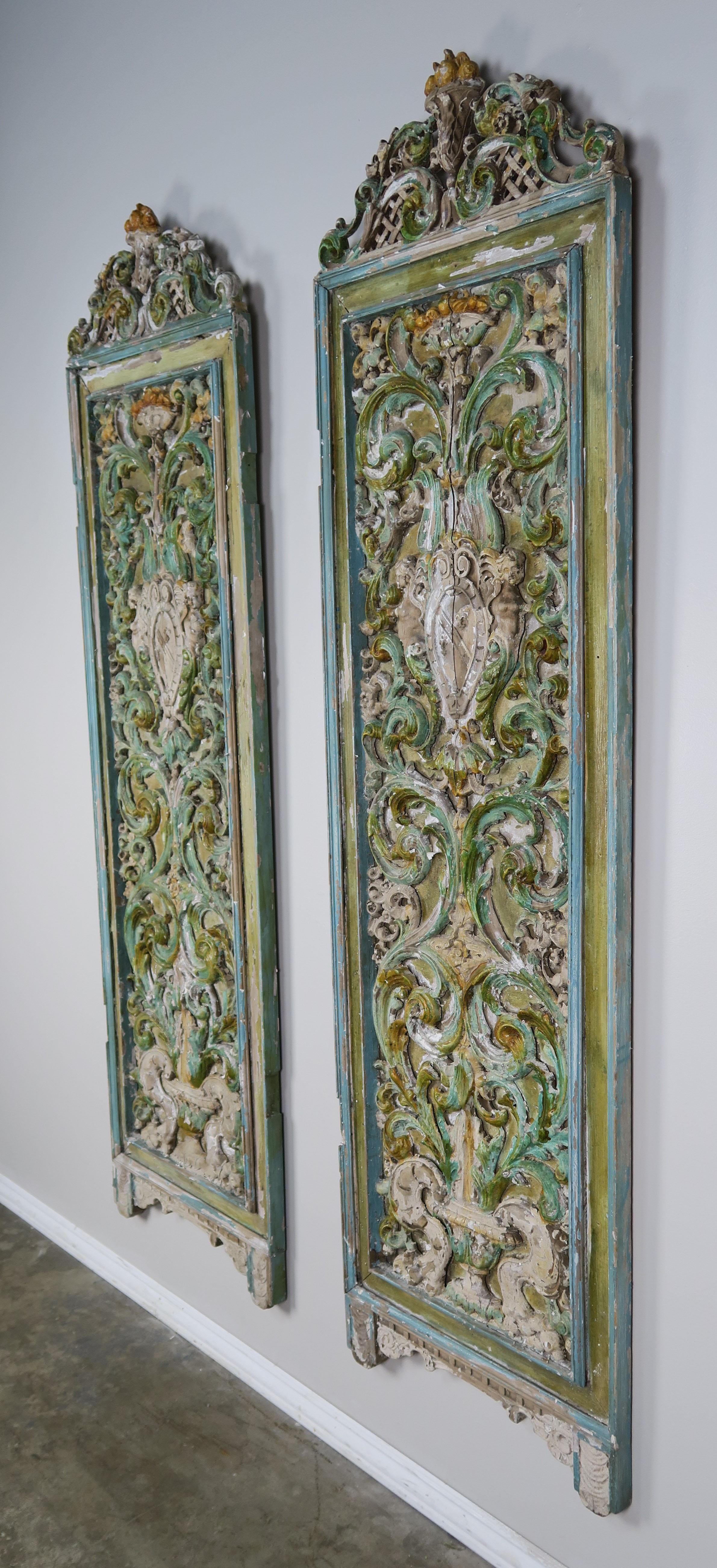 19th Century Italian Painted Carved Wood Panels, Pair 7