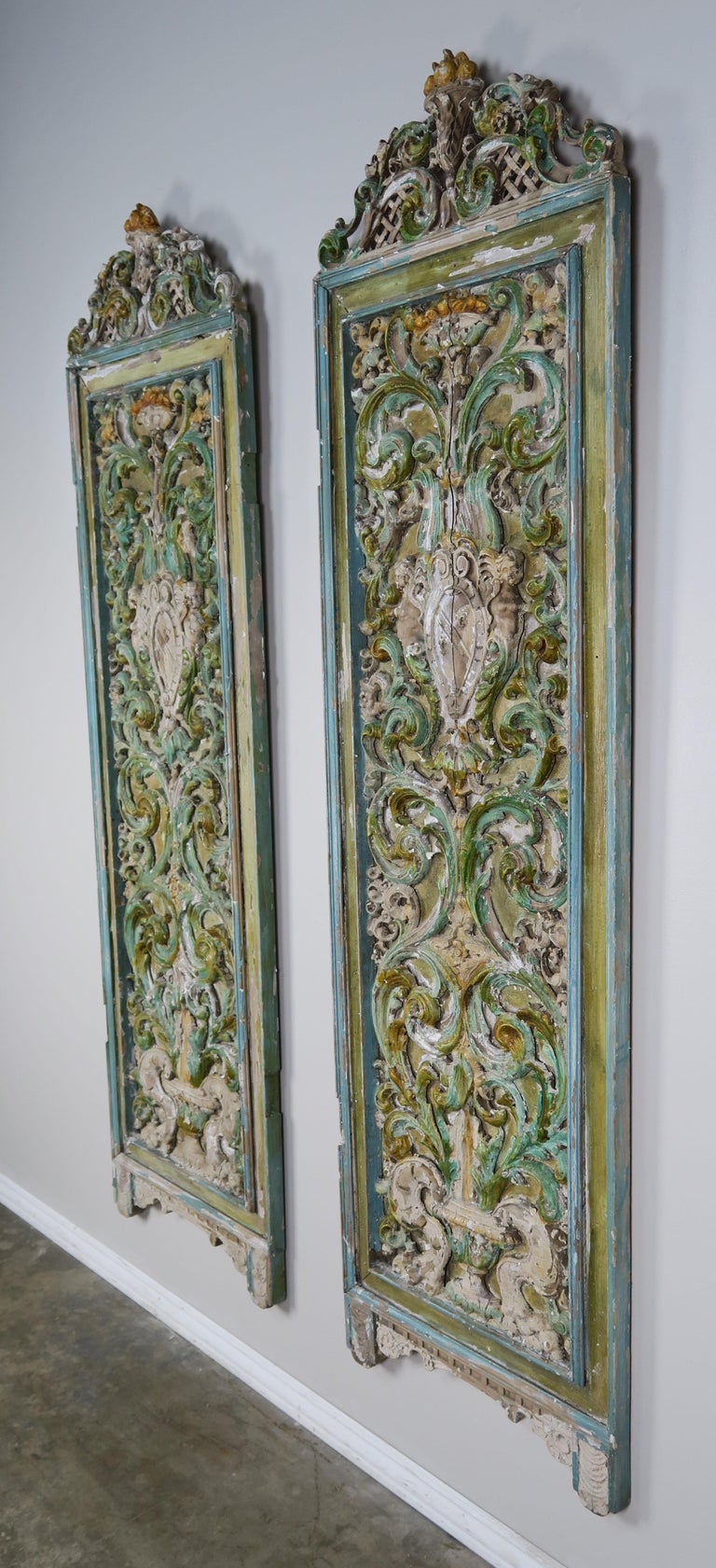 19th Century Italian Painted Carved Wood Panels, Pair at 1stDibs