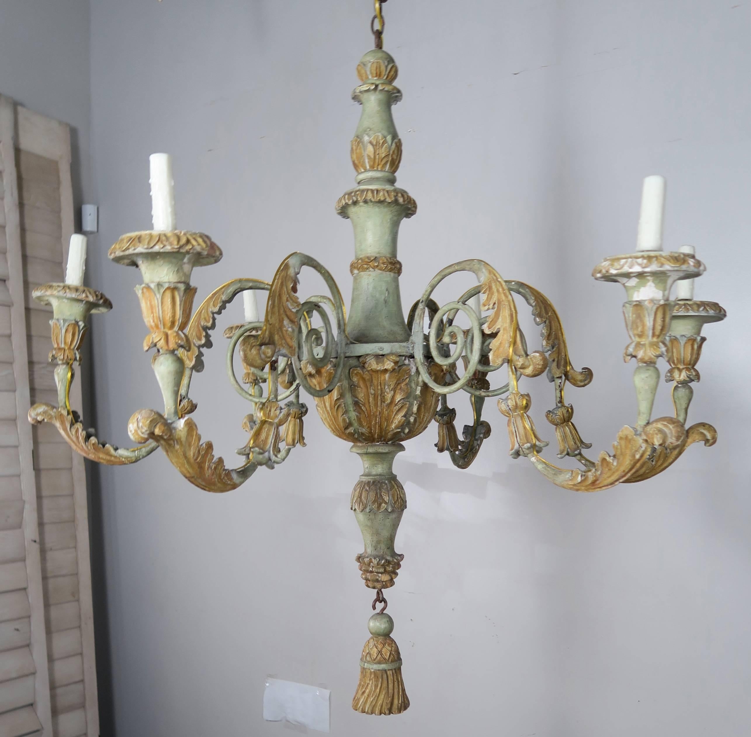 19th Century Italian Painted Wood and Iron Chandelier 1