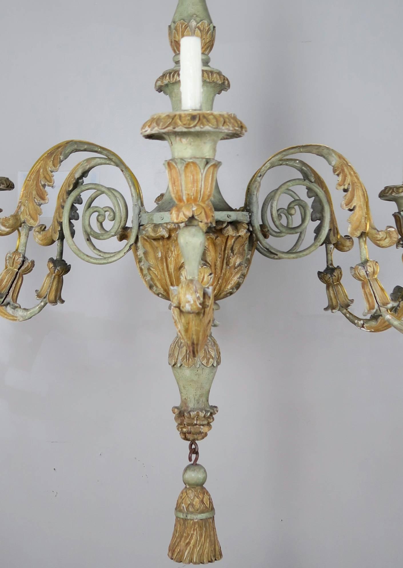 19th Century Italian Painted Wood and Iron Chandelier 2