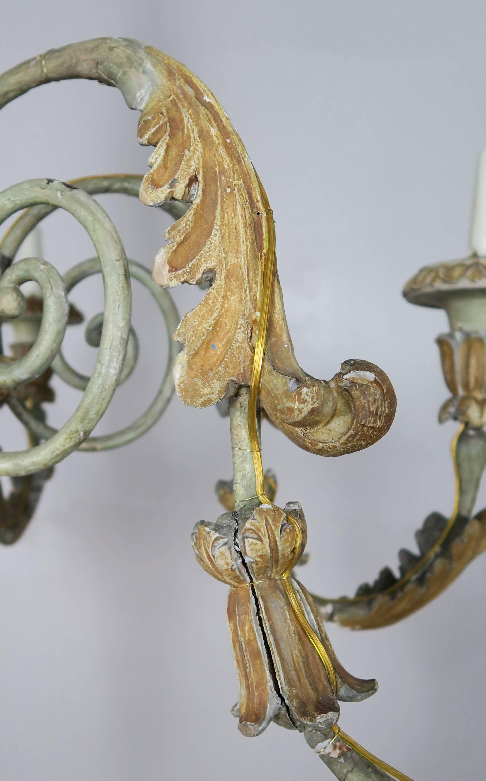 19th Century Italian Painted Wood and Iron Chandelier 4