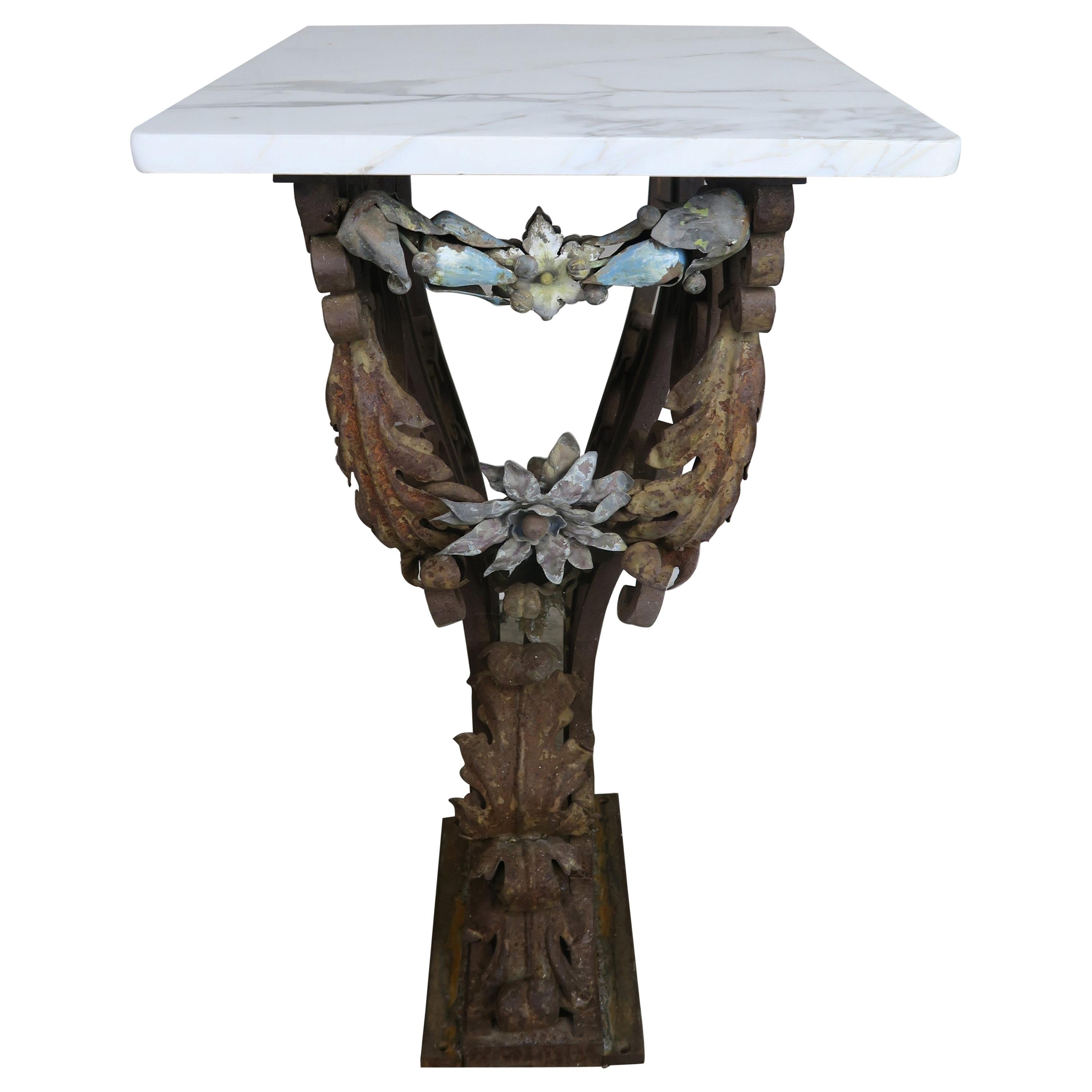 19th Century Italian Painted Wrought Iron Table with Carrara Marble Top