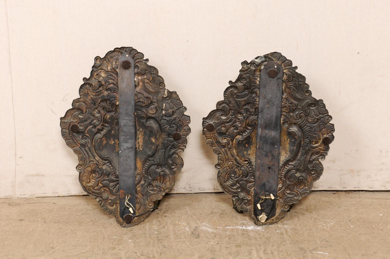 19th C Italian Pair of Baroque Style Silver 2-Light Wall Sconces, Wired for US For Sale 7