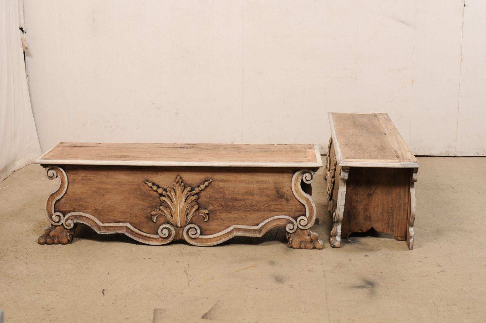 19th C. Italian Pair of Wooden Baroque-Style Benches 'with Storage Beneath Seat' 7