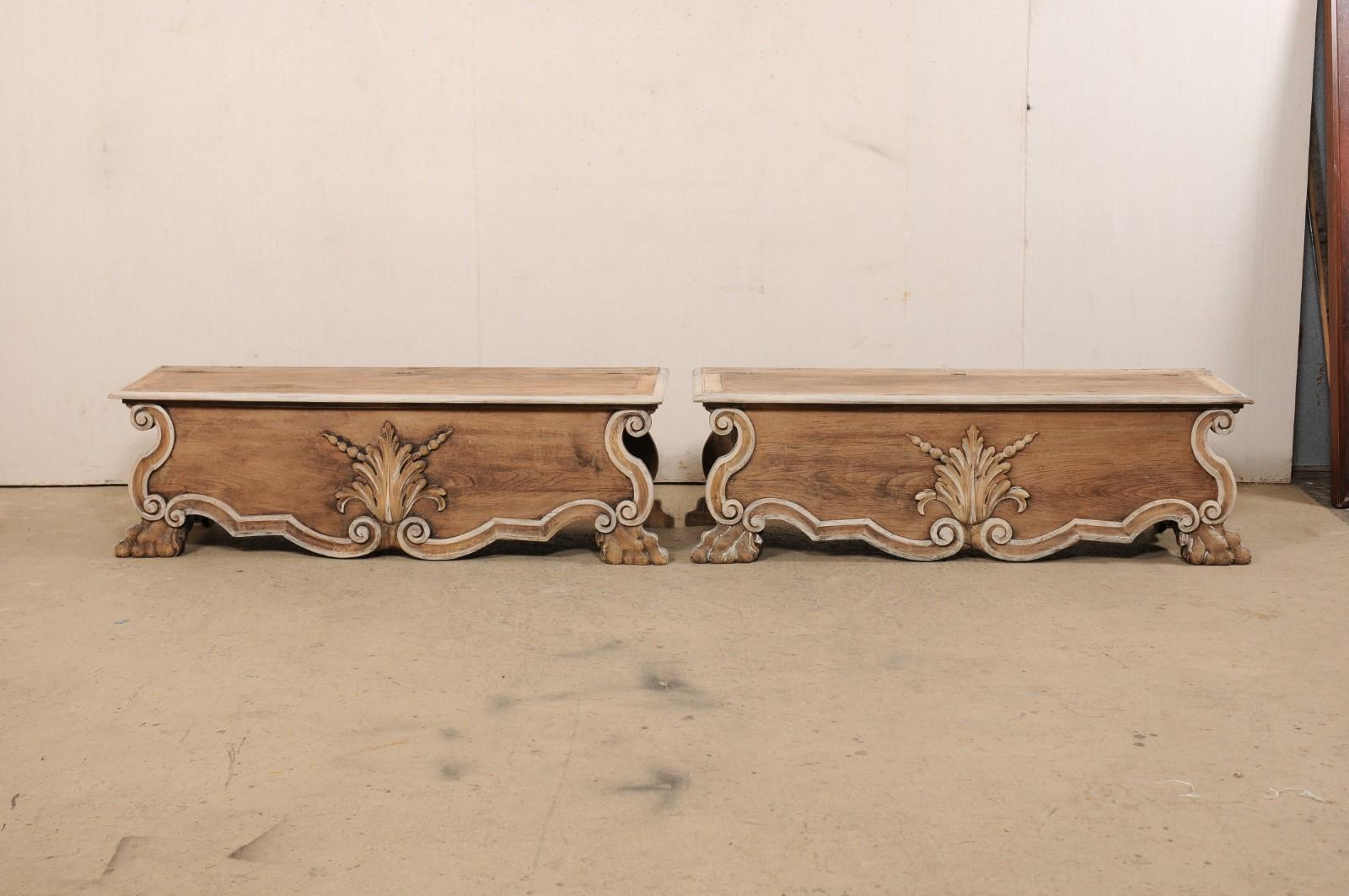 19th C. Italian Pair of Wooden Baroque-Style Benches 'with Storage Beneath Seat' 8