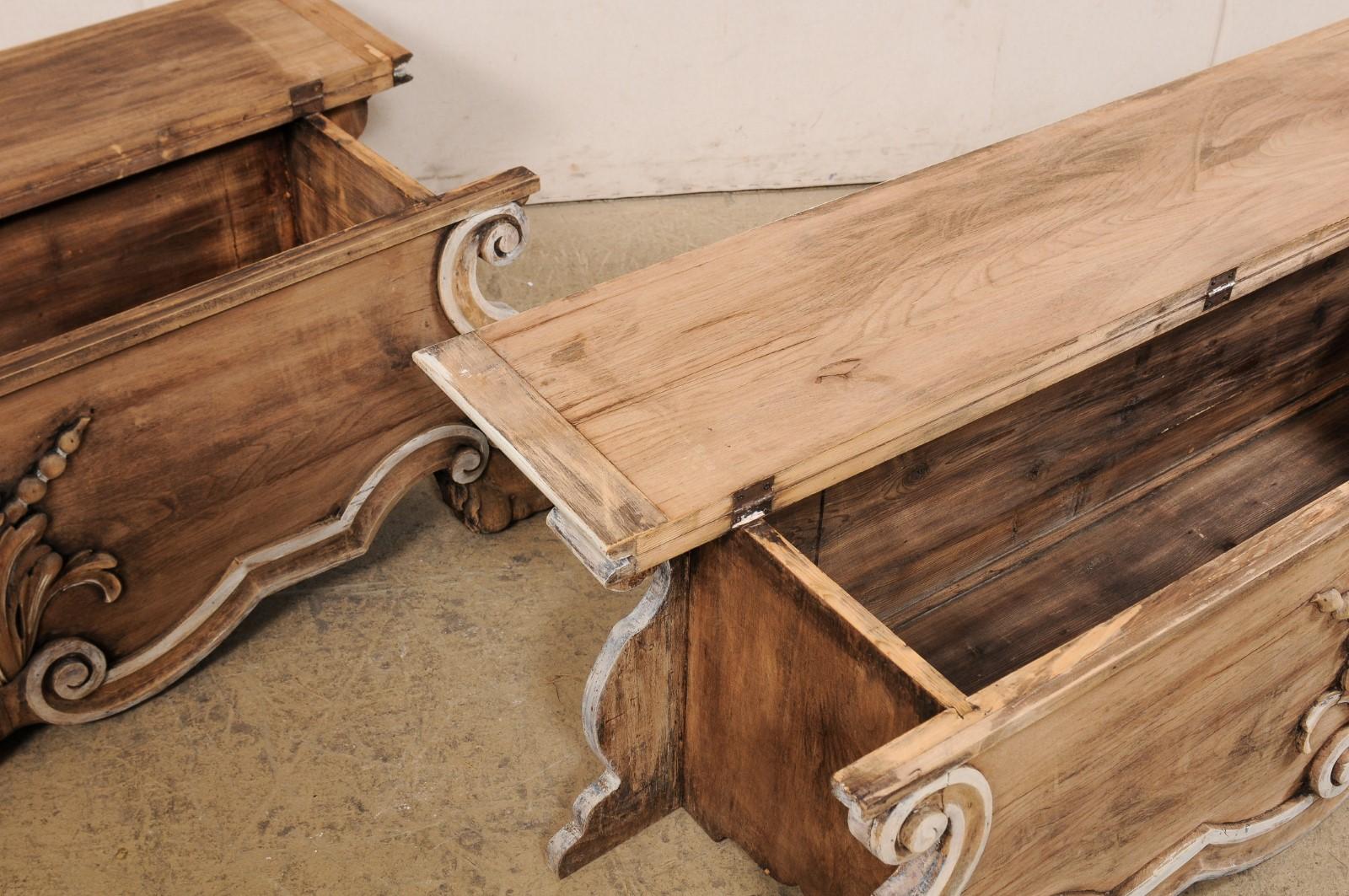 19th C. Italian Pair of Wooden Baroque-Style Benches 'with Storage Beneath Seat' 2