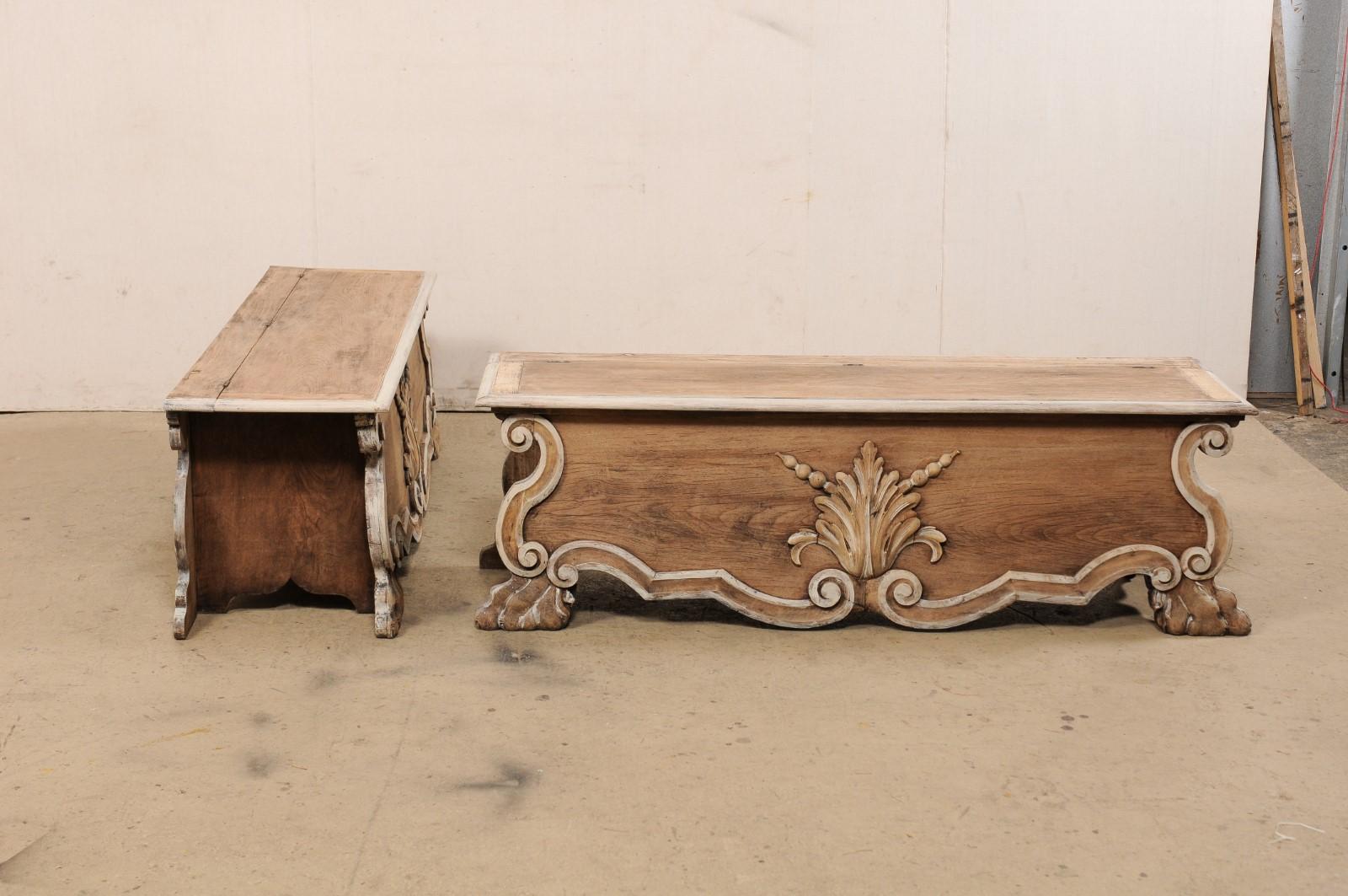 19th C. Italian Pair of Wooden Baroque-Style Benches 'with Storage Beneath Seat' 3