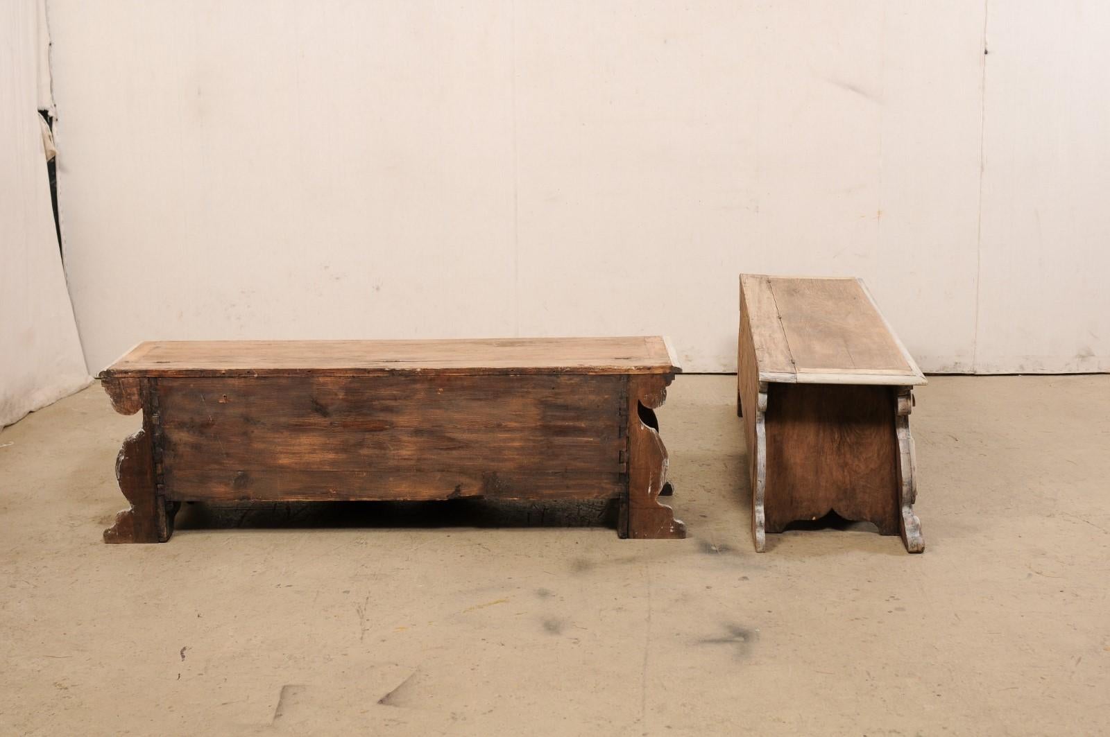 19th C. Italian Pair of Wooden Baroque-Style Benches 'with Storage Beneath Seat' 4
