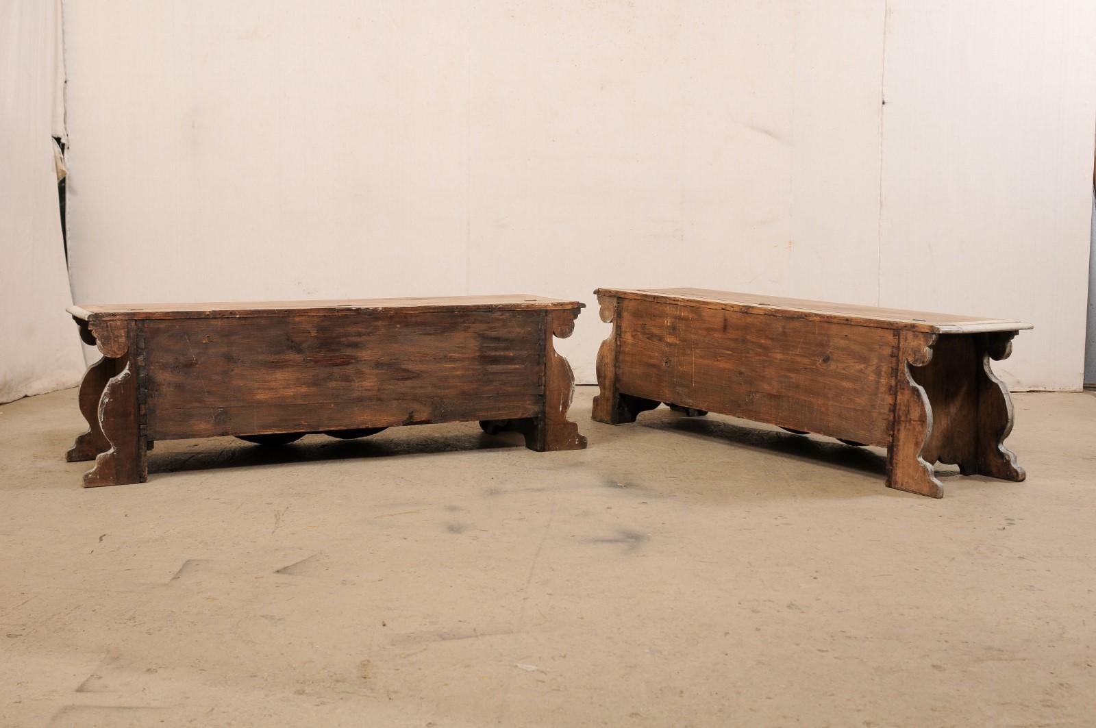 19th C. Italian Pair of Wooden Baroque-Style Benches 'with Storage Beneath Seat' 5