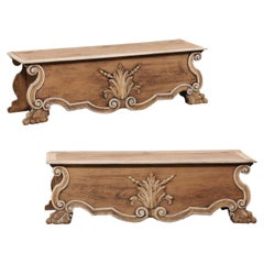 19th C. Italian Pair of Wooden Baroque-Style Benches 'with Storage Beneath Seat'