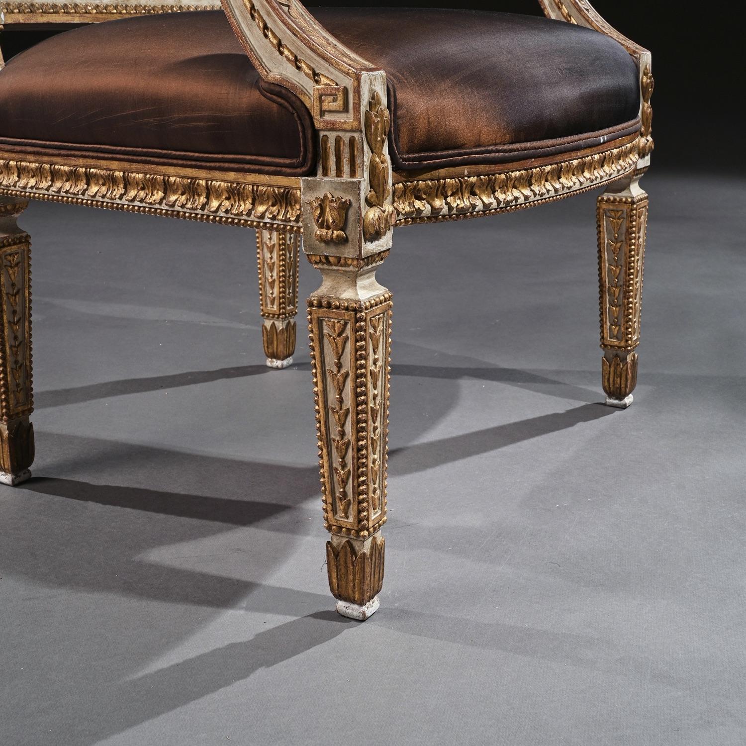 19th Century Italian Parcel Gilt Armchairs of Neoclassical Design 6