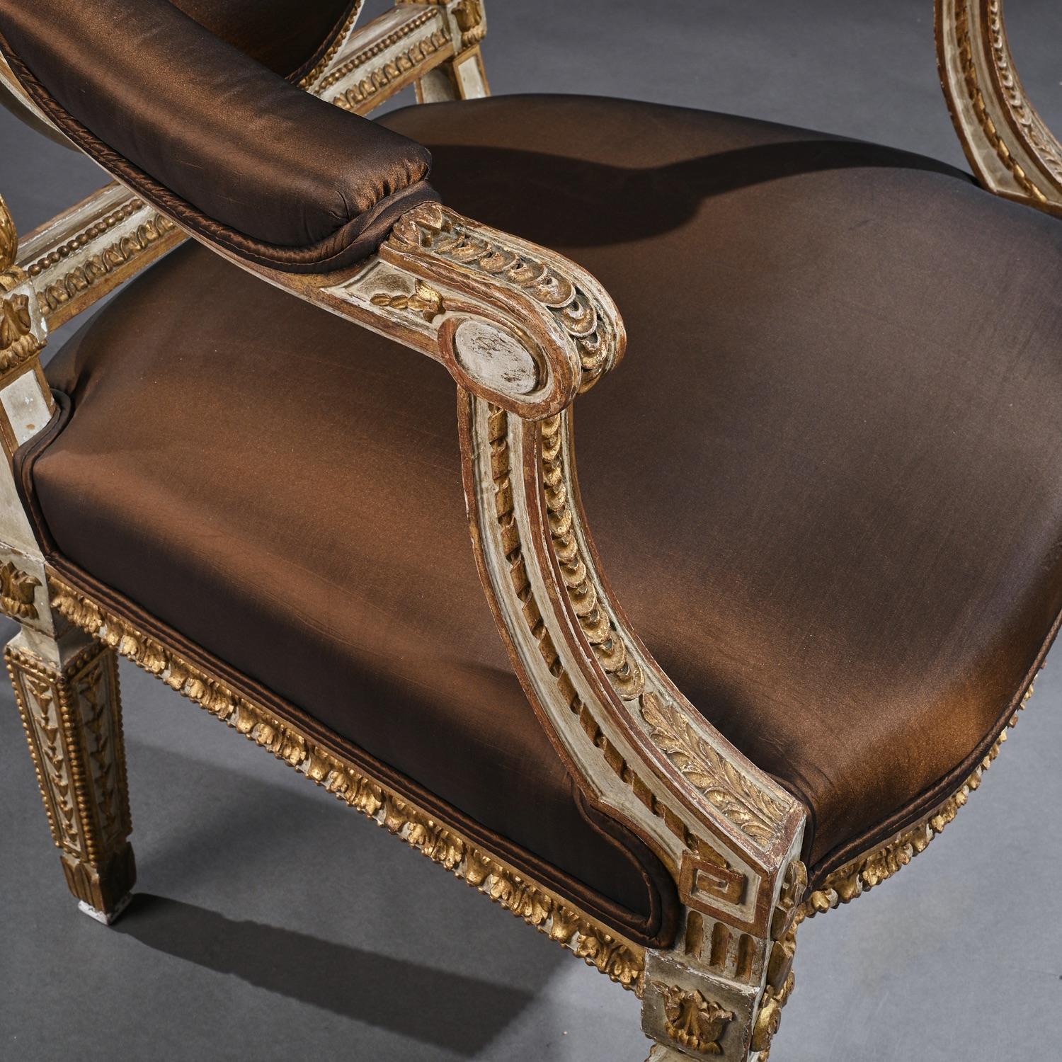 19th Century Italian Parcel Gilt Armchairs of Neoclassical Design 7