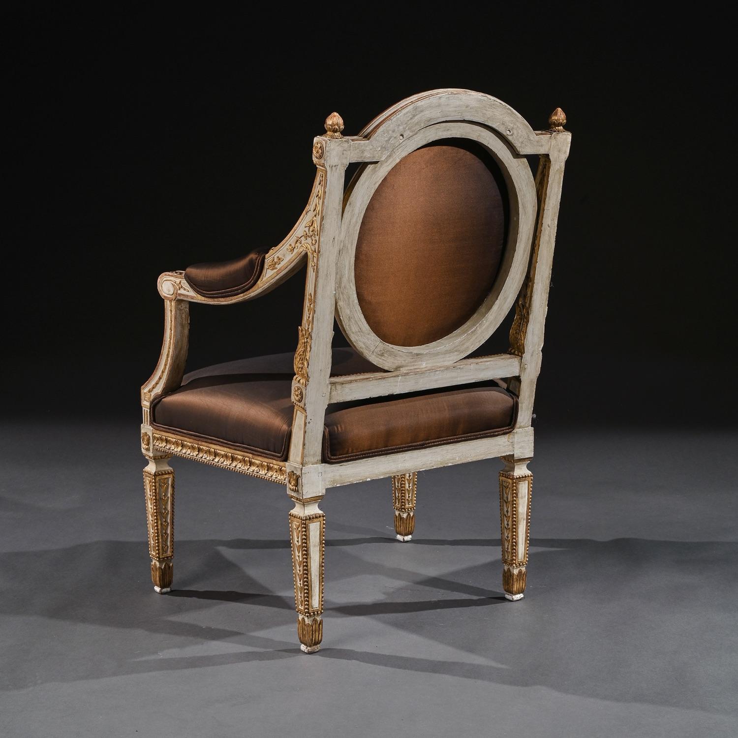 19th Century Italian Parcel Gilt Armchairs of Neoclassical Design 8